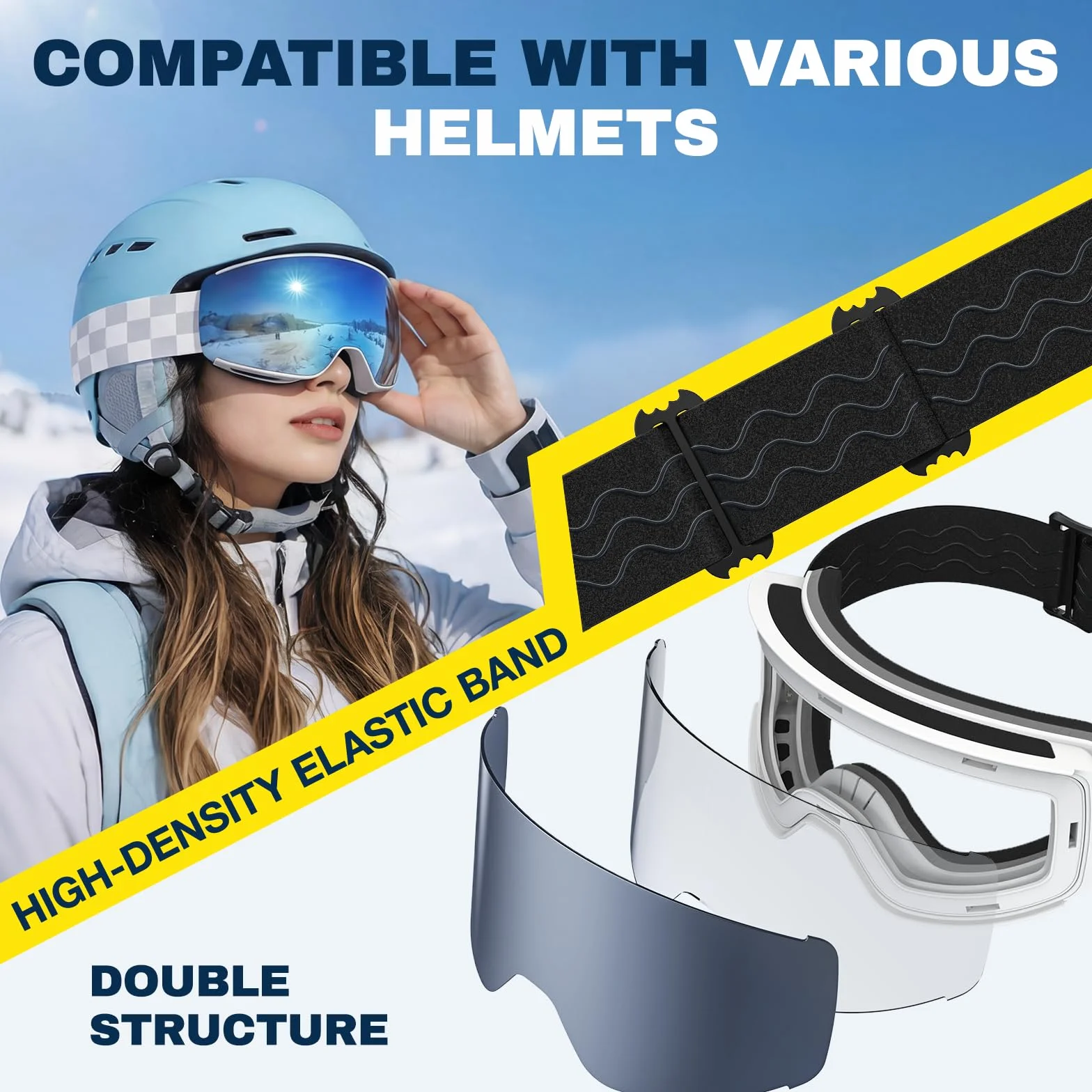 Kit de Lunettes de Ski Magnétique avec 2 Écrans Détachables, Design Torique, Anti-UV, Anti-buée