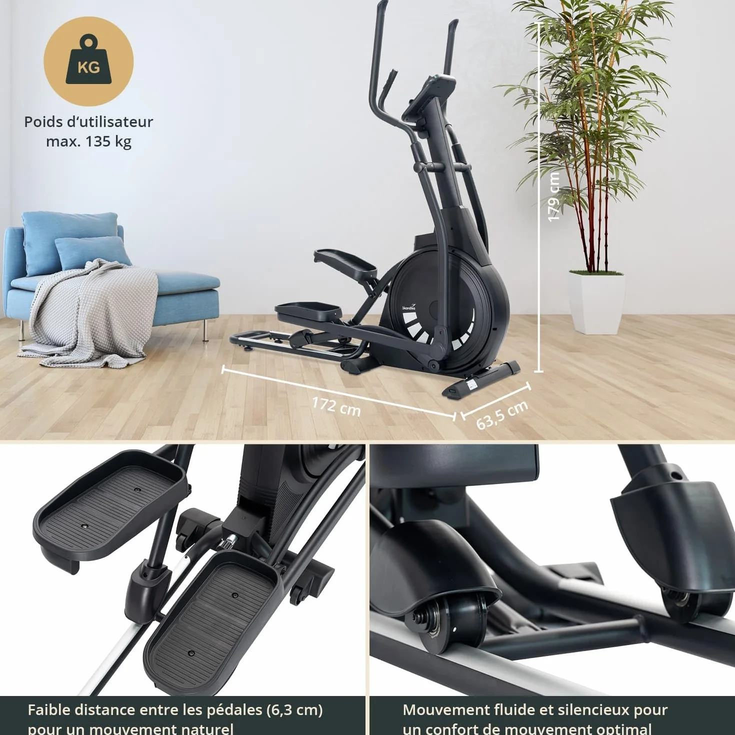 Skandika Vélo elliptique Carbon P23, Frein magnétique, connecté, Max 135KG