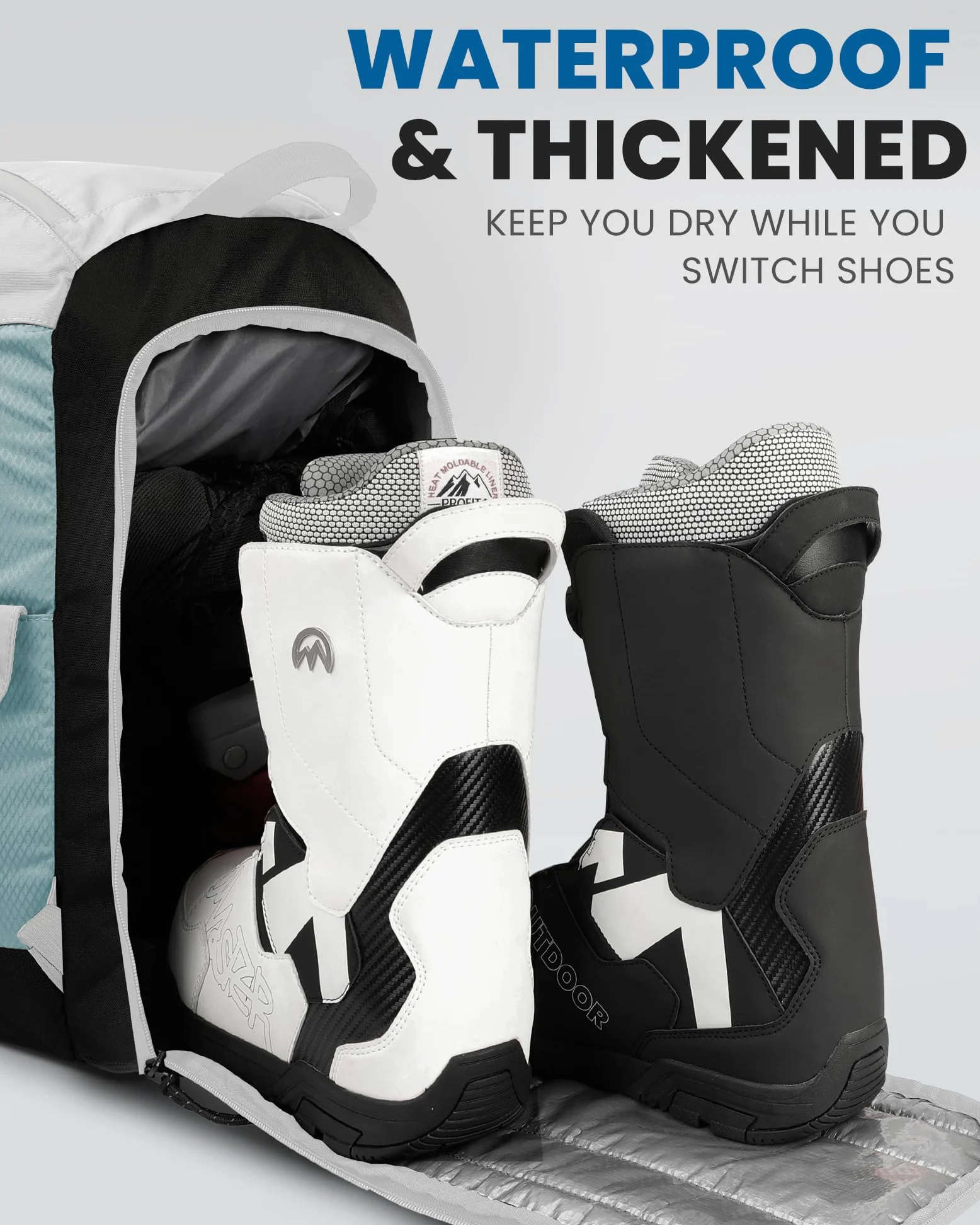 OutdoorMaster Sac à dos de voyage pour bottes de ski et de snowboard avec compartiments séparés pour casque, chaussures de ski, lunettes, gants et accessoires | Extérieur et fond résistants aux
