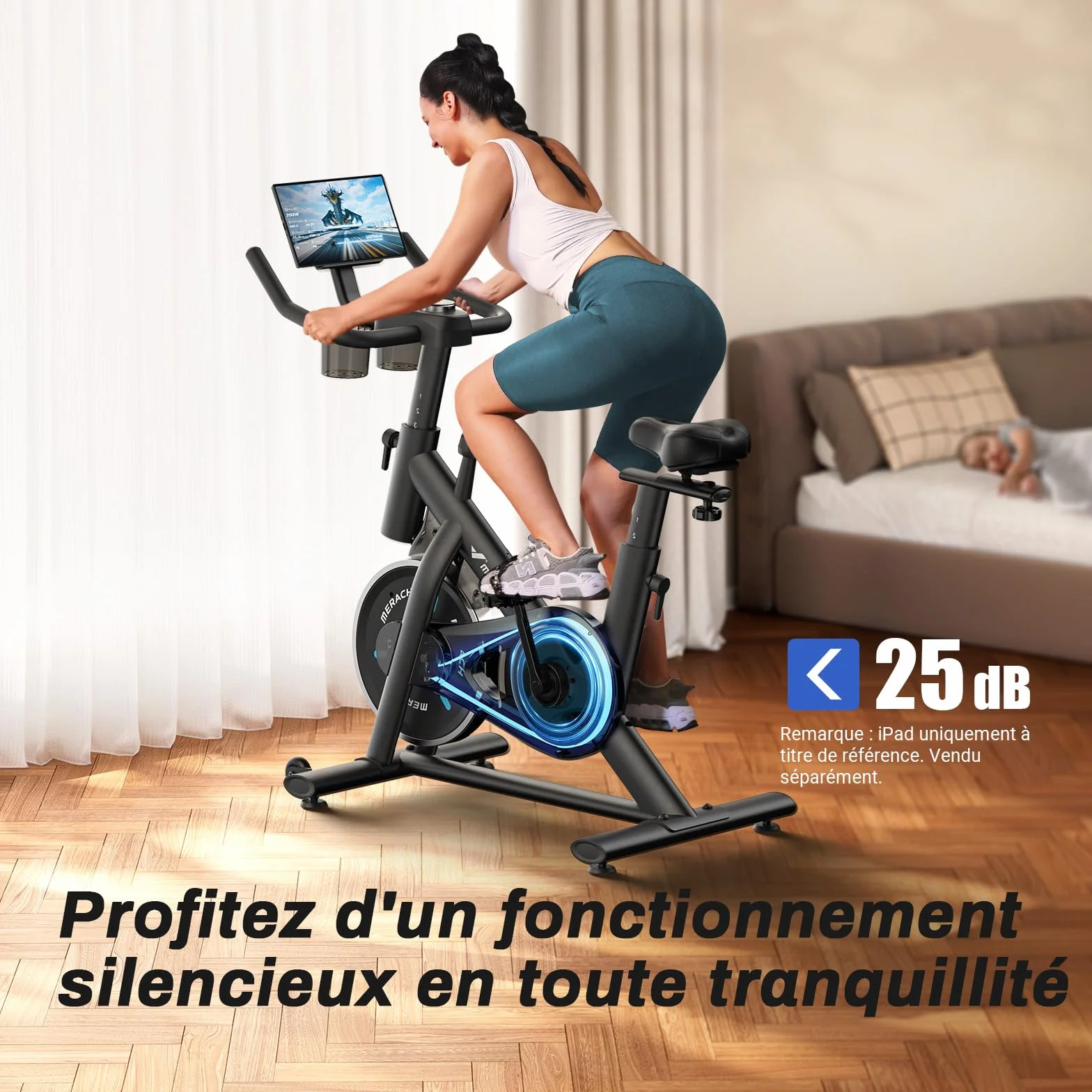 MERACH Vélo d'Appartement Fitness Intérieur Silencieux Résistance Réglable Écran LCD Capacité 136KG