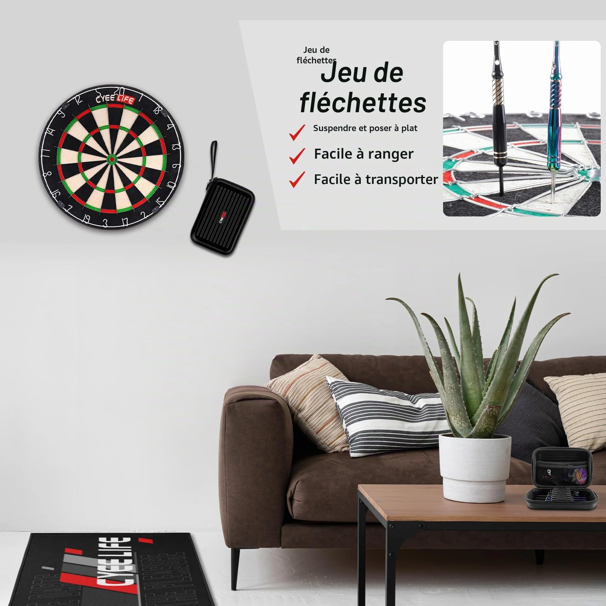 CyeeLife Set de Fléchettes Professionnel 20g Acier avec Dart Case, 6 Tiges Alu, 12 Vols, 20 Anneaux Anti-Dévisageage
