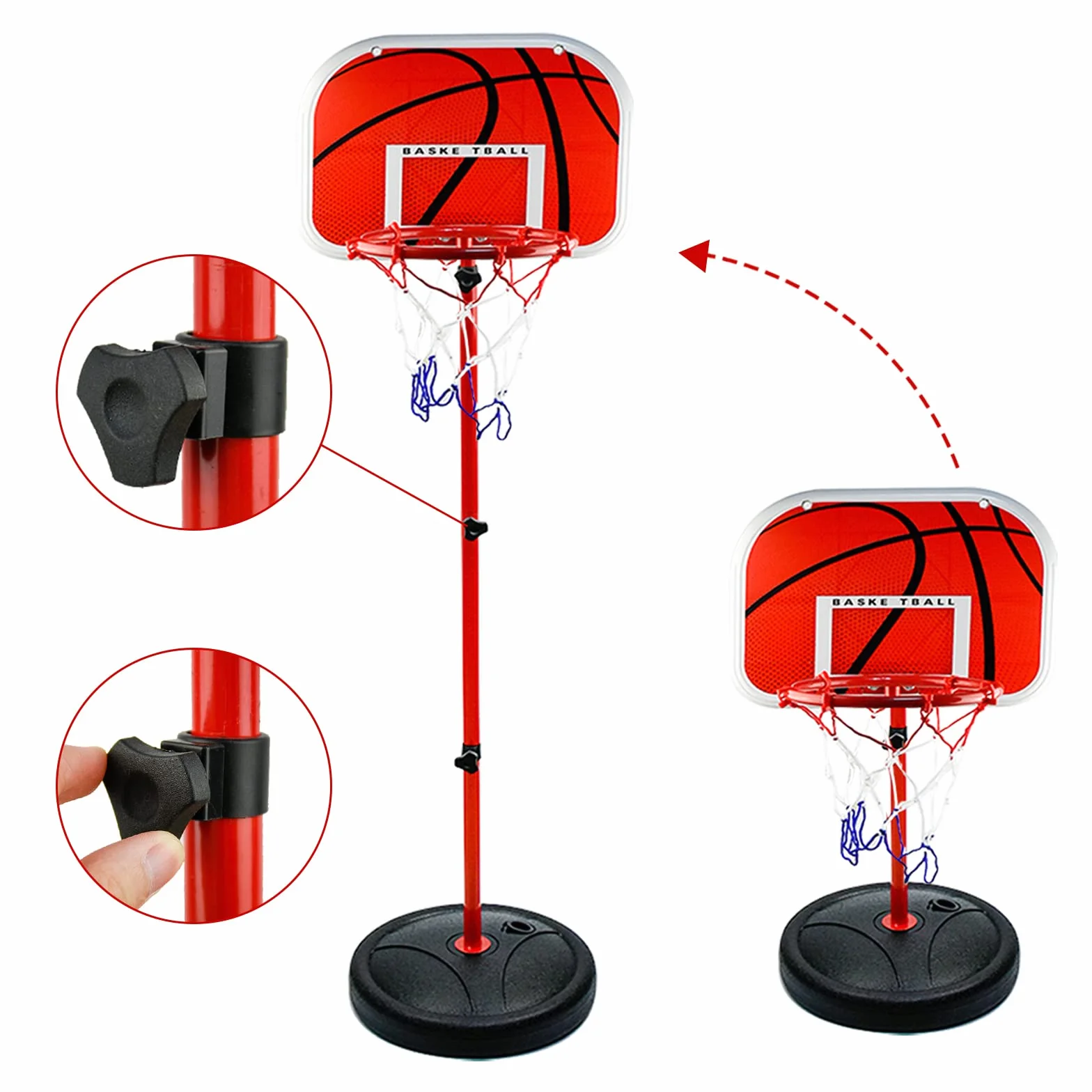 AolKee Panier Basket Enfant Portable 50-150cm Réglable Intérieur Extérieur avec 3 Balles Filet Pompe