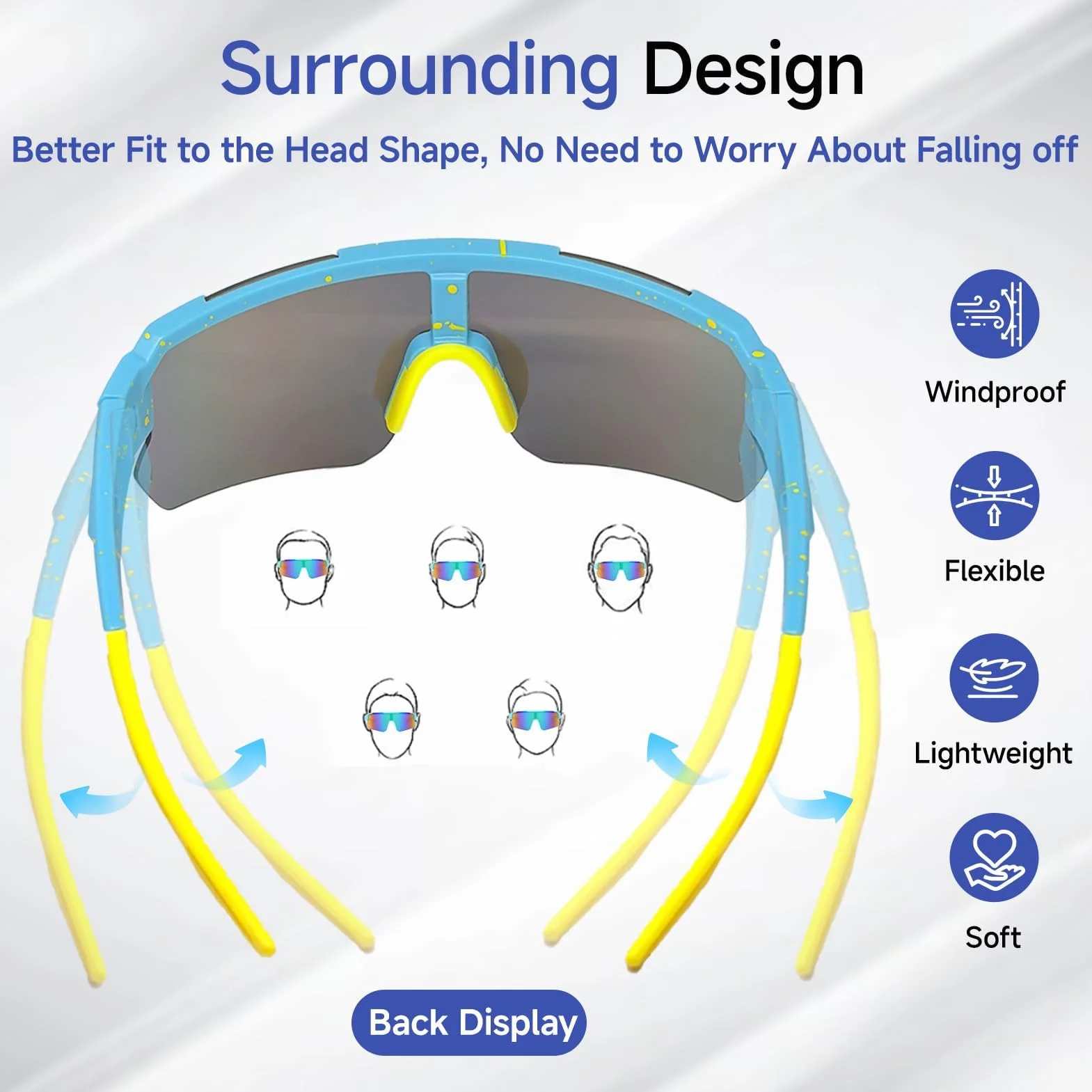 Lunettes de Soleil Sport Polarisées UV400 pour Cyclisme, Ski, Moto, Course à Pied
