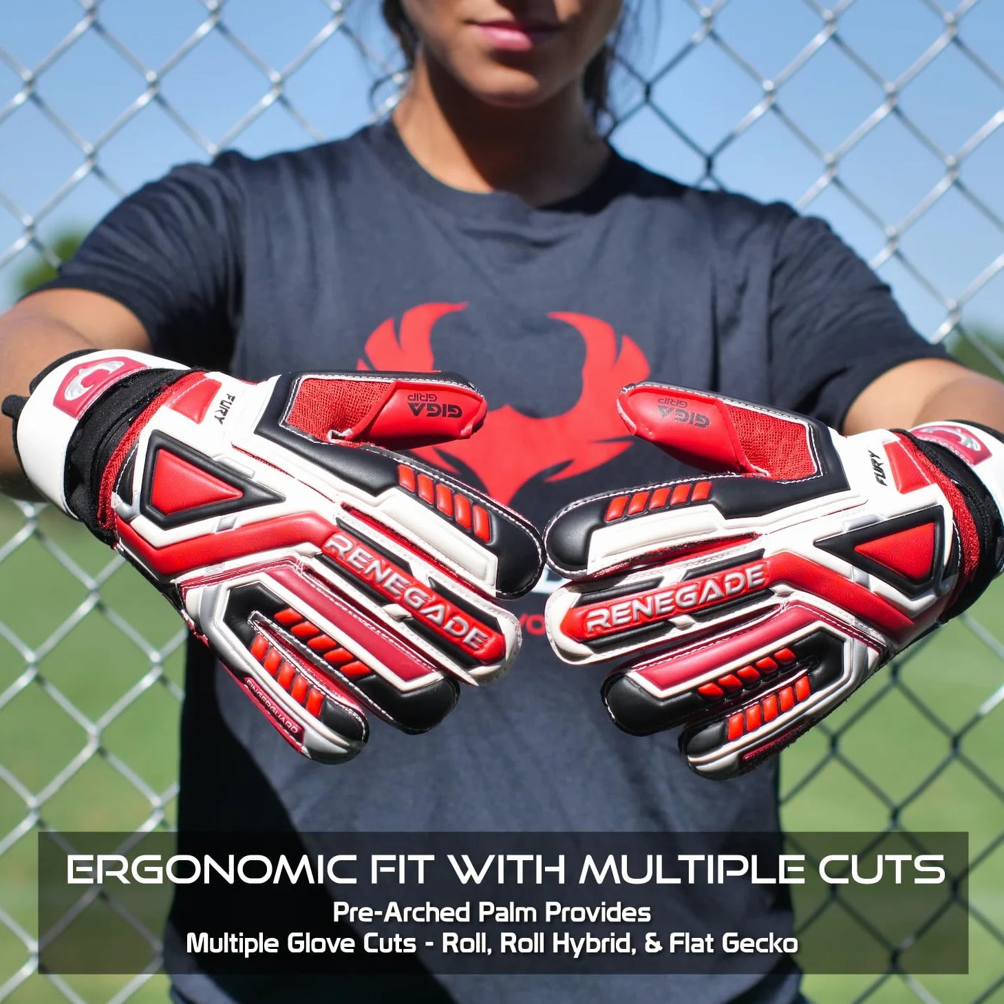 Renegade GK Fury Gants De Gardien De But (Tailles 7-11, Level 4) 4+3MM Giga Grip & Pro-Tek Fingersaves | Excellent Poigne & Protection | Gant Gardien de But Adulte, Homme, Junior