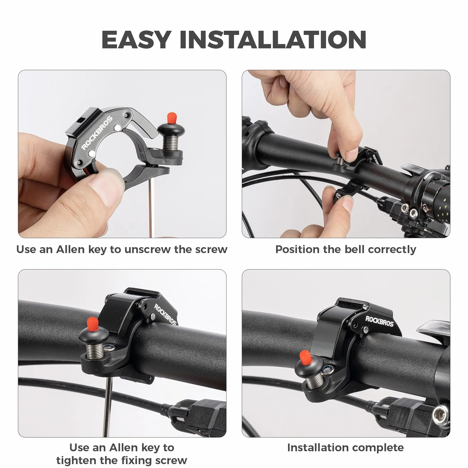 ROCKBROS Sonnette de Vélo 90-100dB Clochette Fort Guidon 22,2mm Étanche pour Vélo Électrique VTT Pliable Enfant