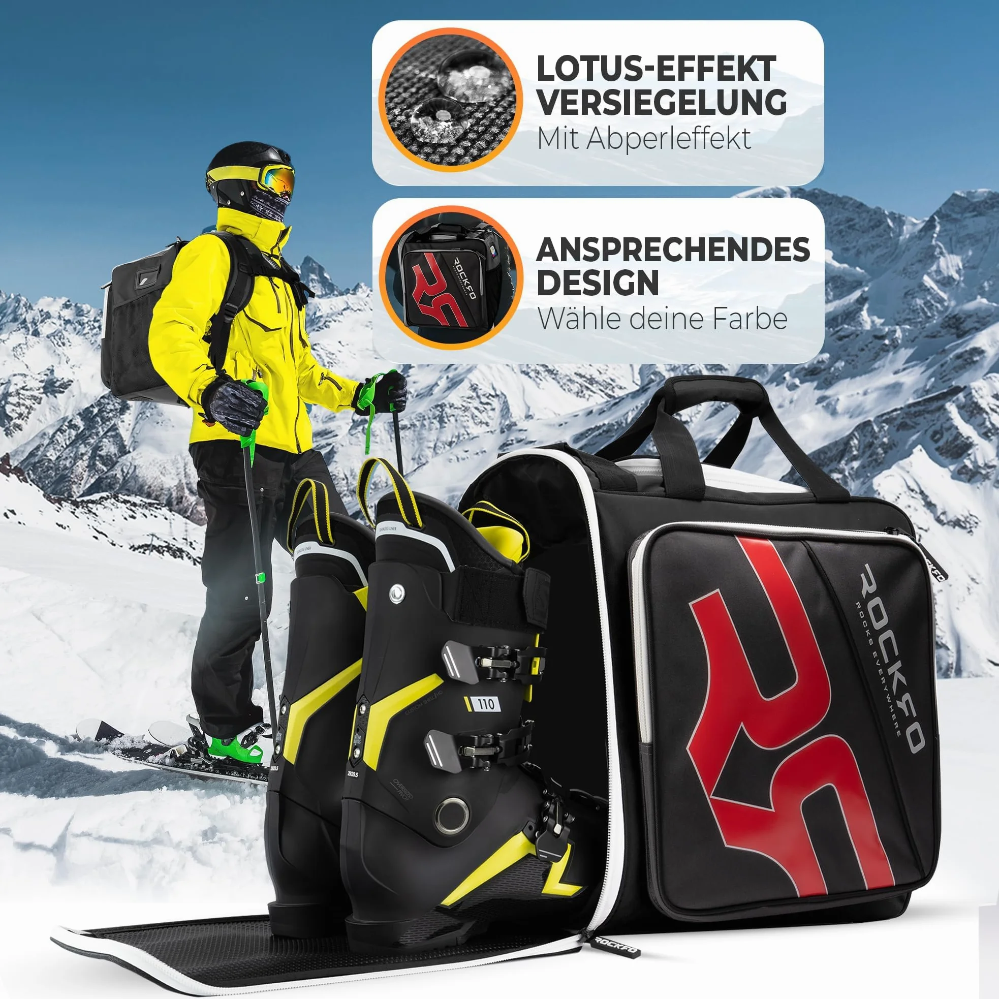 Sac à chaussures de ski avec compartiment pour casque, sac robuste pour chaussures de ski, sac imperméable avec compartiment pour casque, sac à dos pratique 7 zones pour chaussures de ski