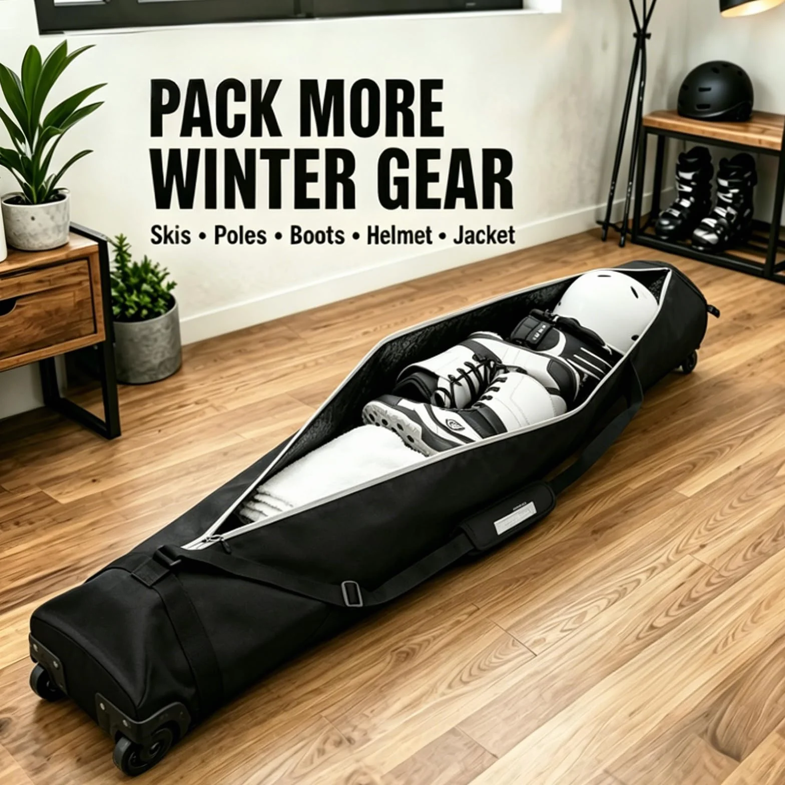 Sac de ski rembourré à roulettes 200 cm pour voyage en avion