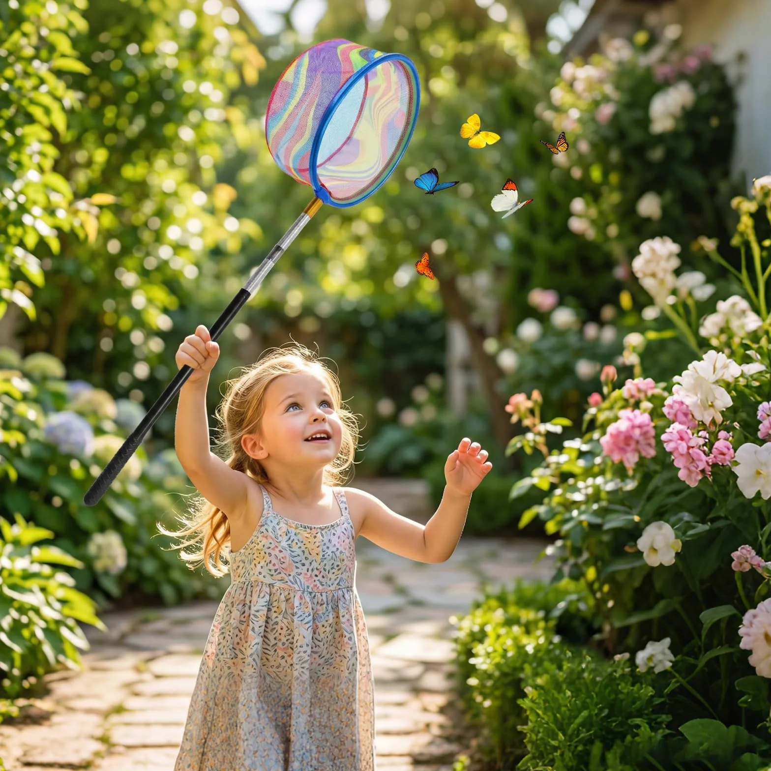 Épuisette Enfant, Filet à Papillon Extensible, avec Manche Télescopique 41 à 150 cm, pour la Capture d'Insectes et de Poissons, Plage, Étang, Jardin