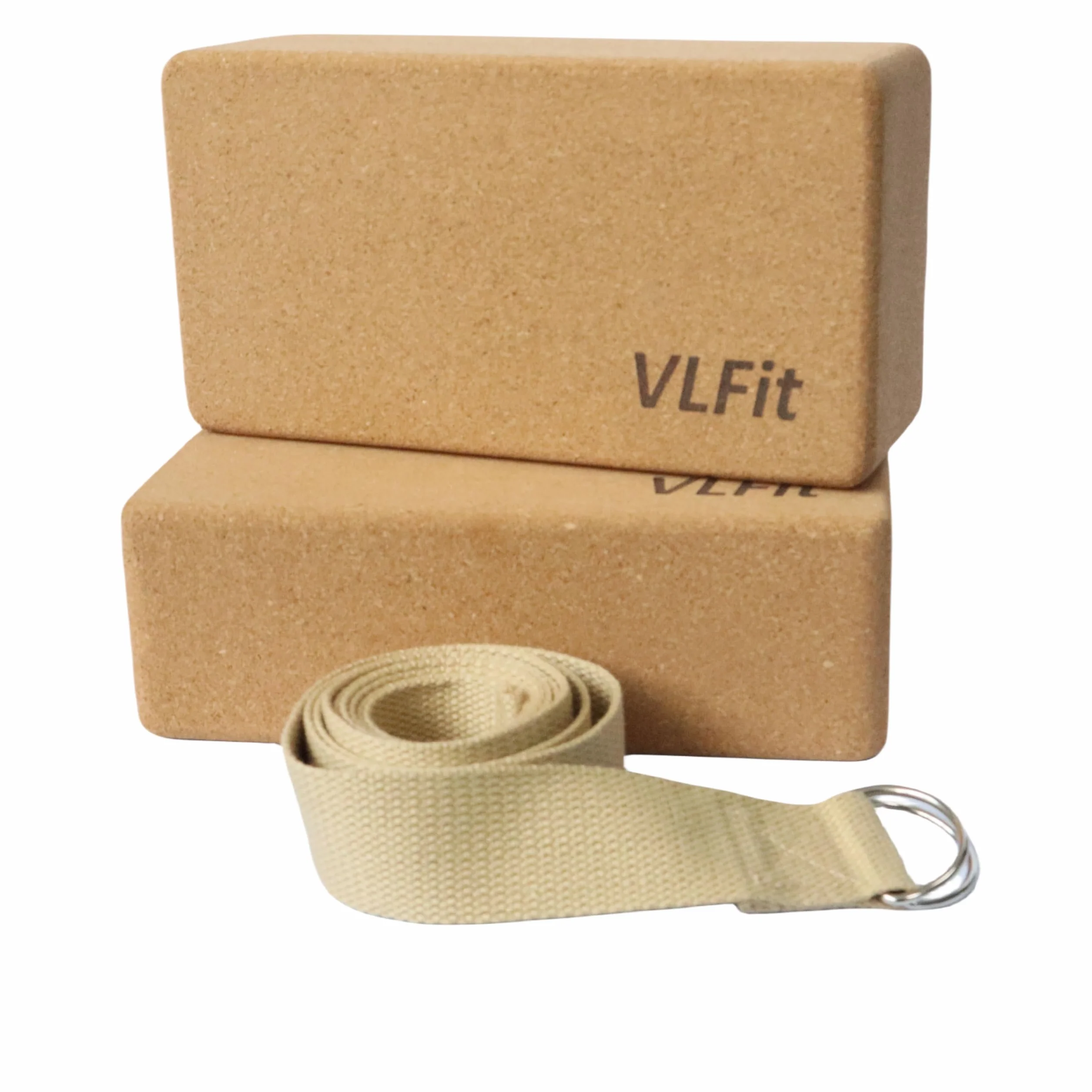 Blocs de yoga en liège lot de 2 avec sangle coton VLFit