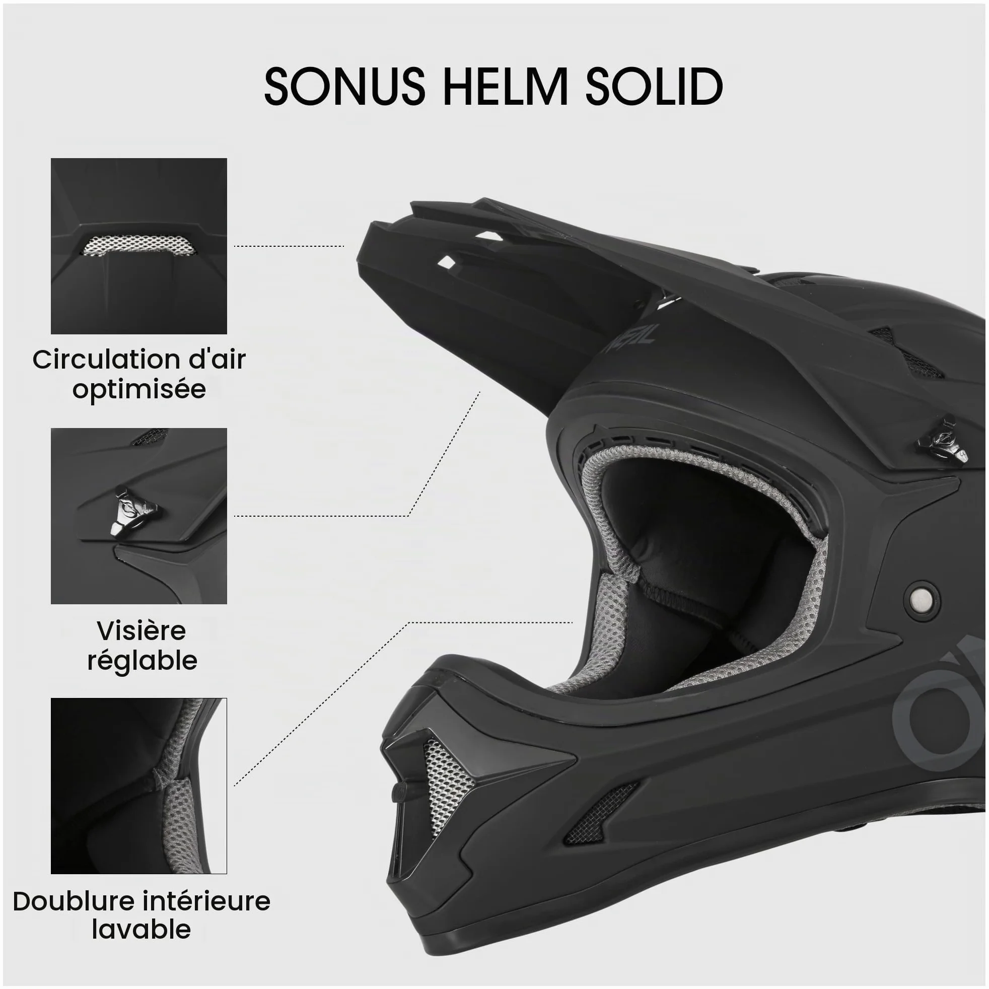 O'NEAL | Casque de VTT | Descente en VTT | Selon la Norme de sécurité EN1078, Coque extérieure en ABS | Casque SONUS Solide | Adulte | Noir | Taille L