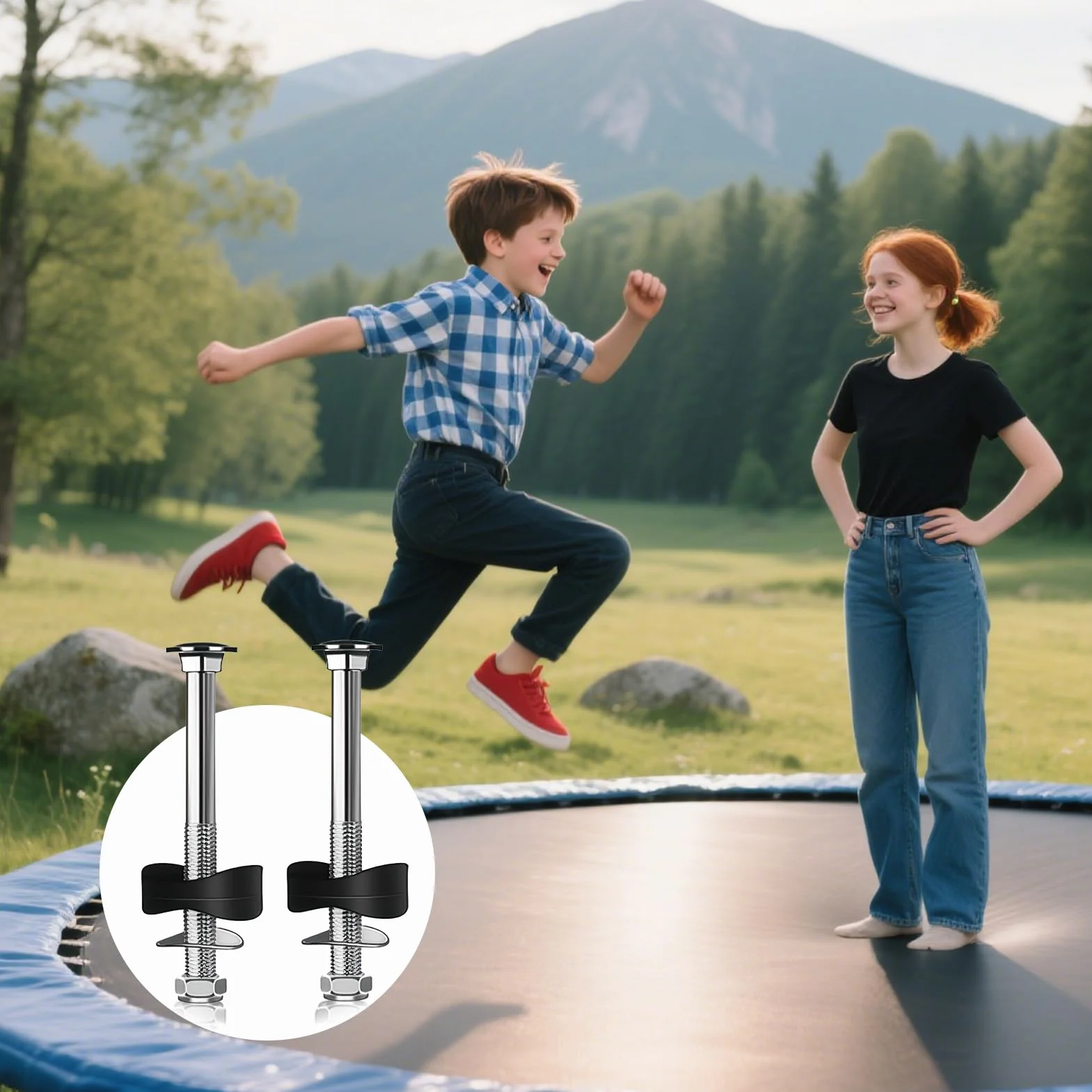 Lot de 12 Vis Trampoline avec Écrous Rondelles Capuchons, Accessoires Fixation Sécurisée Pièces Détachées Résistantes Jardin Extérieur