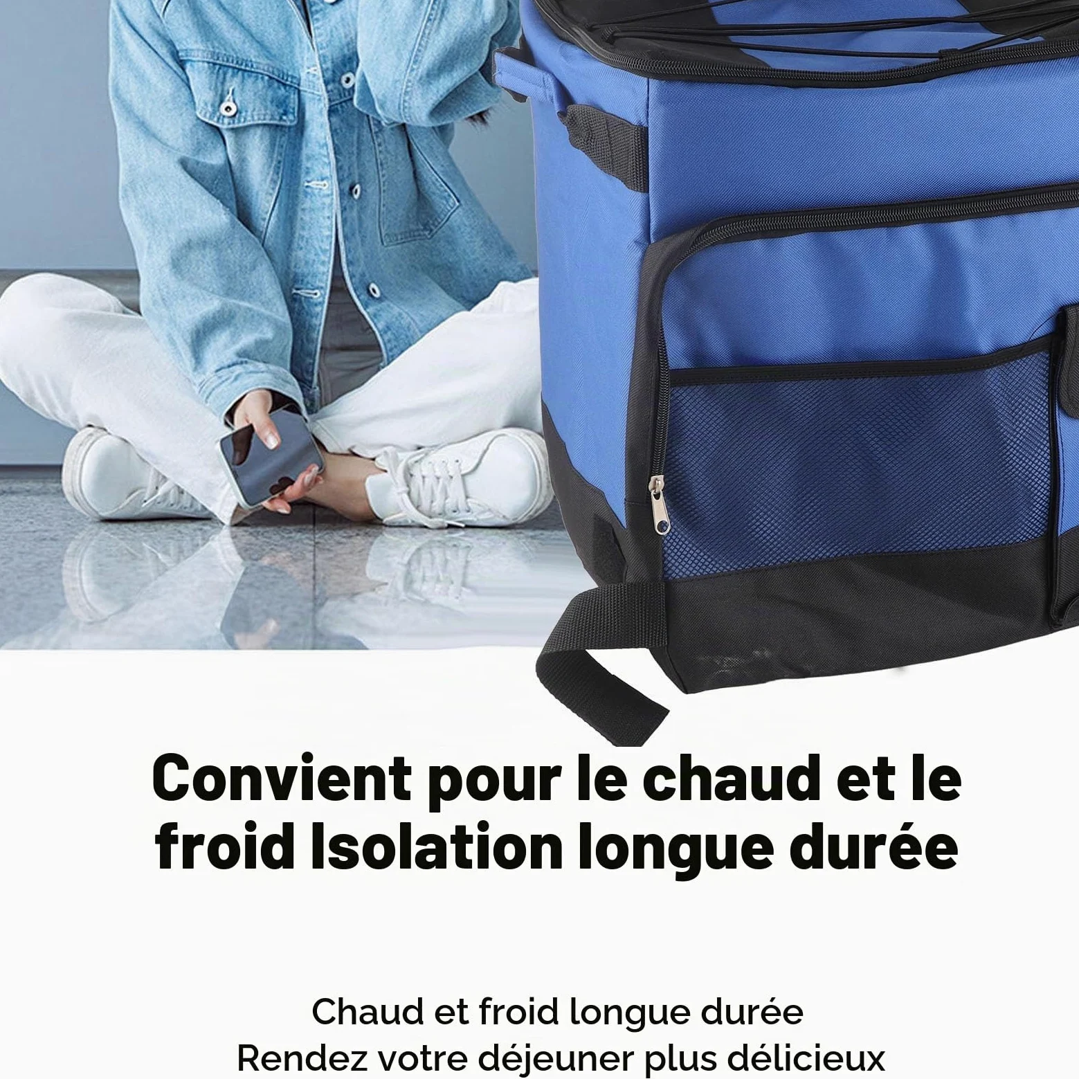 Glacière à roulettes sur Chariot, 35L Sac Isotherme Portable Isolé, Pliable Imperméable Anti-Fuite Glacière Souple pour Pique-Nique, Camping, La Plage Et Le Voyage à L'extérieur