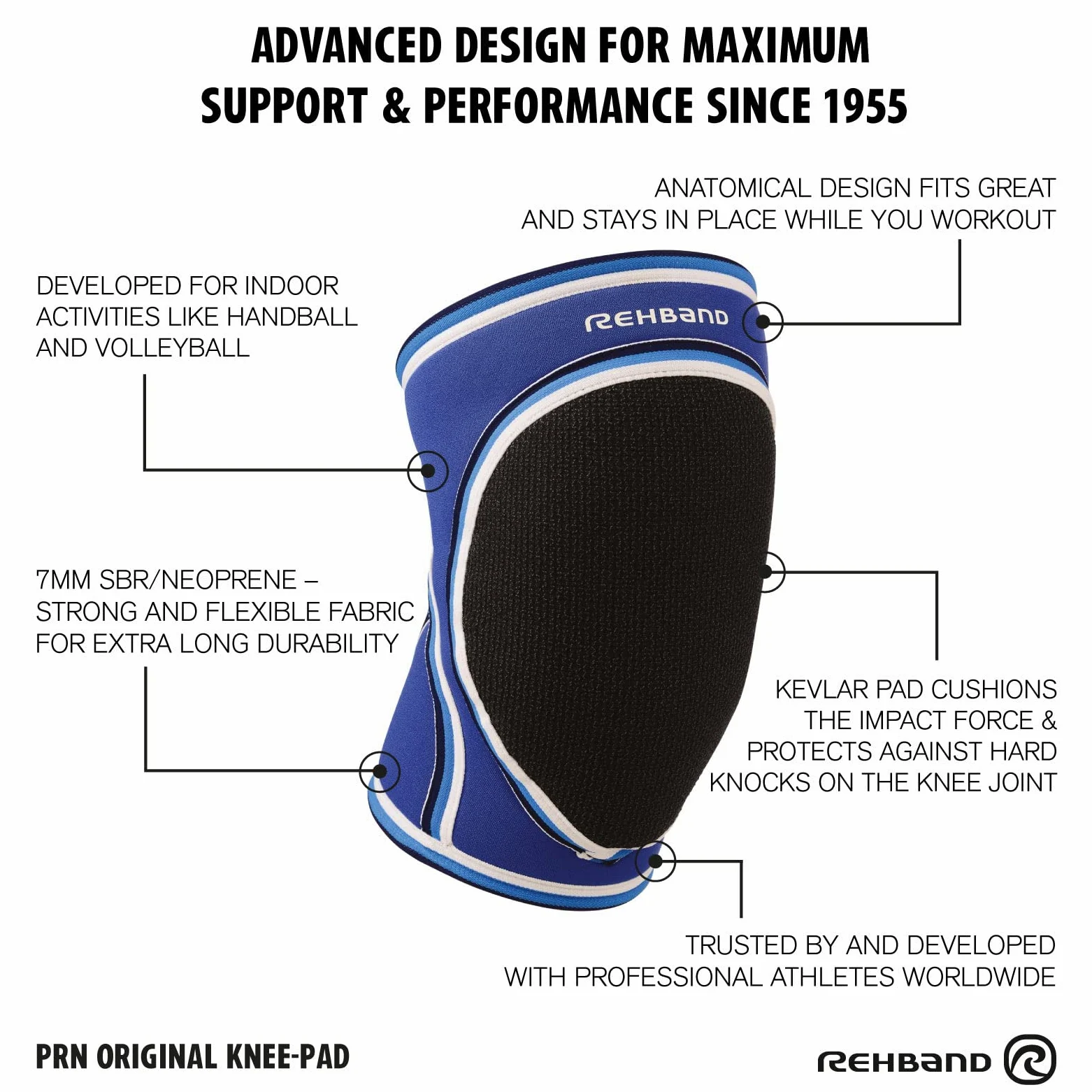 Rehband Genouillère protège-genoux en néoprène pour protection de volleyball ou de volleyball