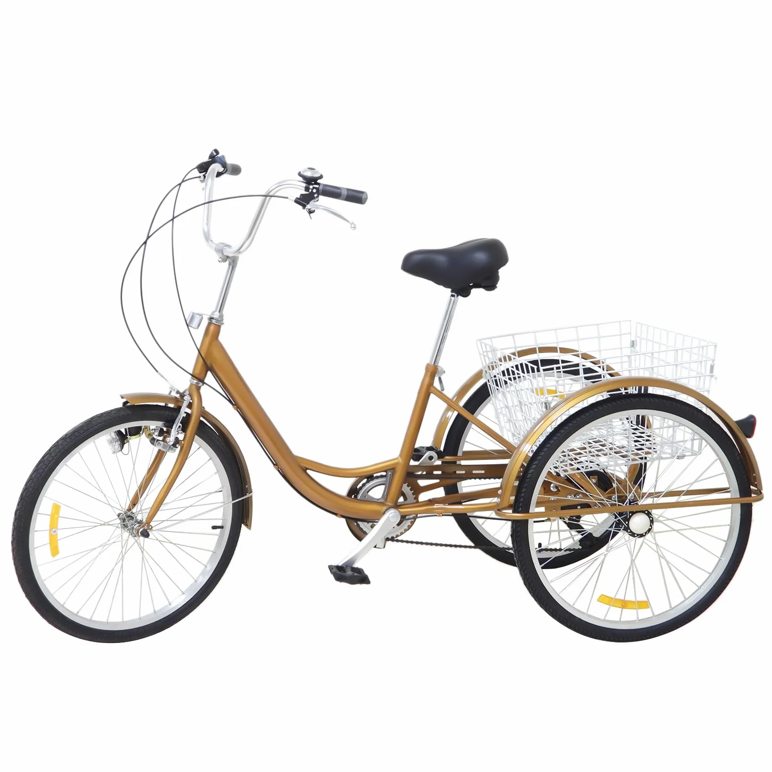 Tricycle pour adultes 24 pouces 6 vitesses avec lumière et panier à provisions