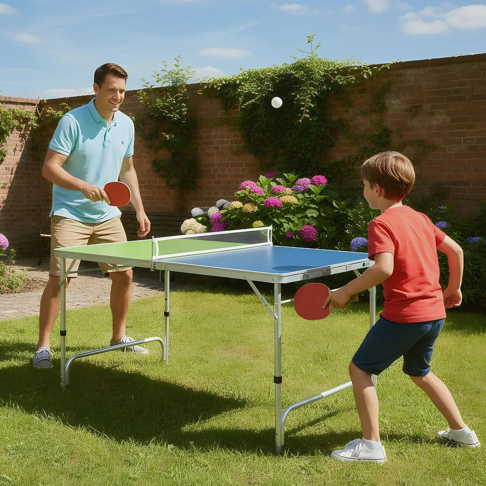 LIFEZEAL Table de ping-pong - Mini table de ping-pong - Avec 3 niveaux de hauteur réglable - Pliable - Avec filet, balles, raquettes, table de tennis de table - 120 x 76 cm