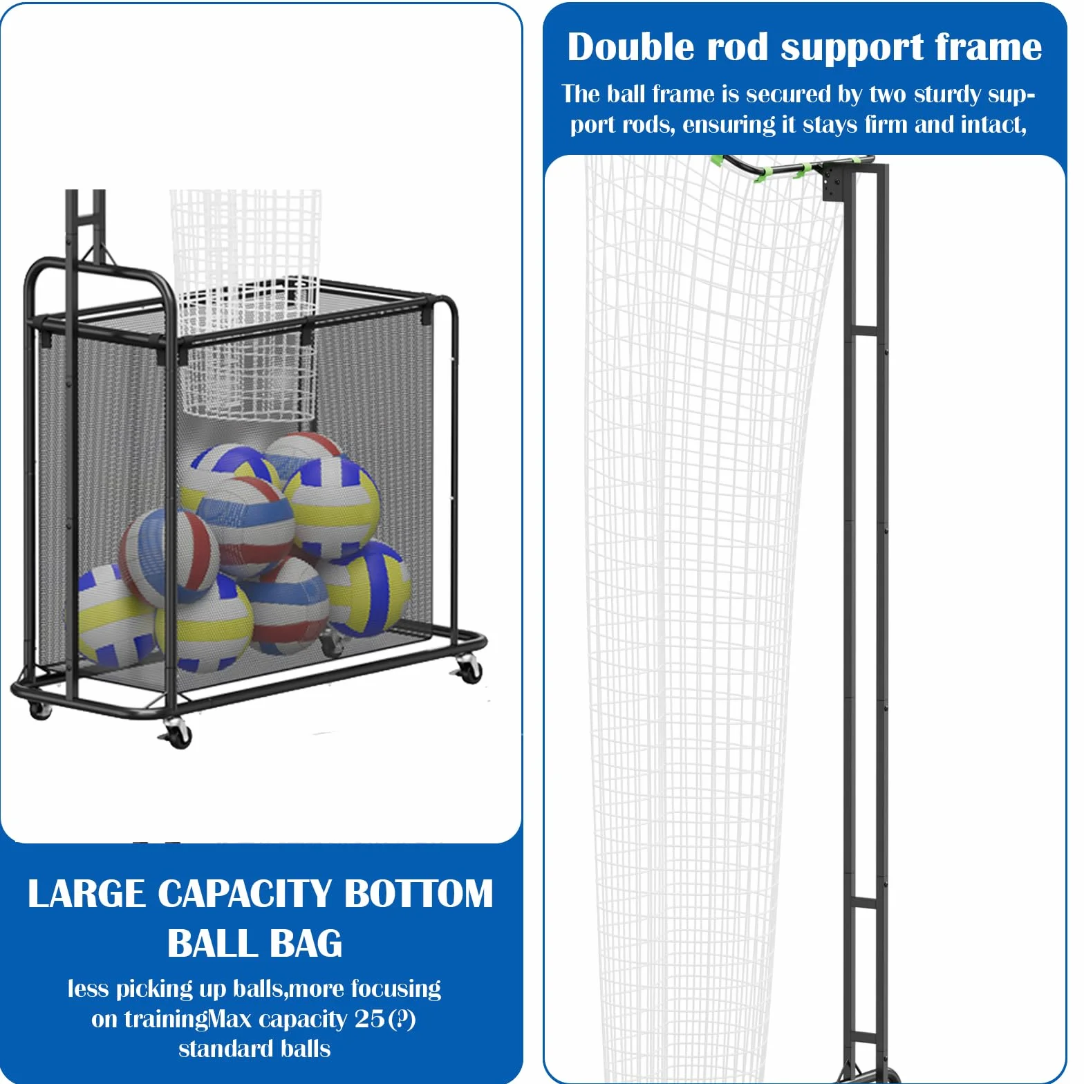 Filet d'Entraînement de Passeur Volley-Ball avec Roues – Système Réglable en Hauteur (1,75m-2,85m) et Angle