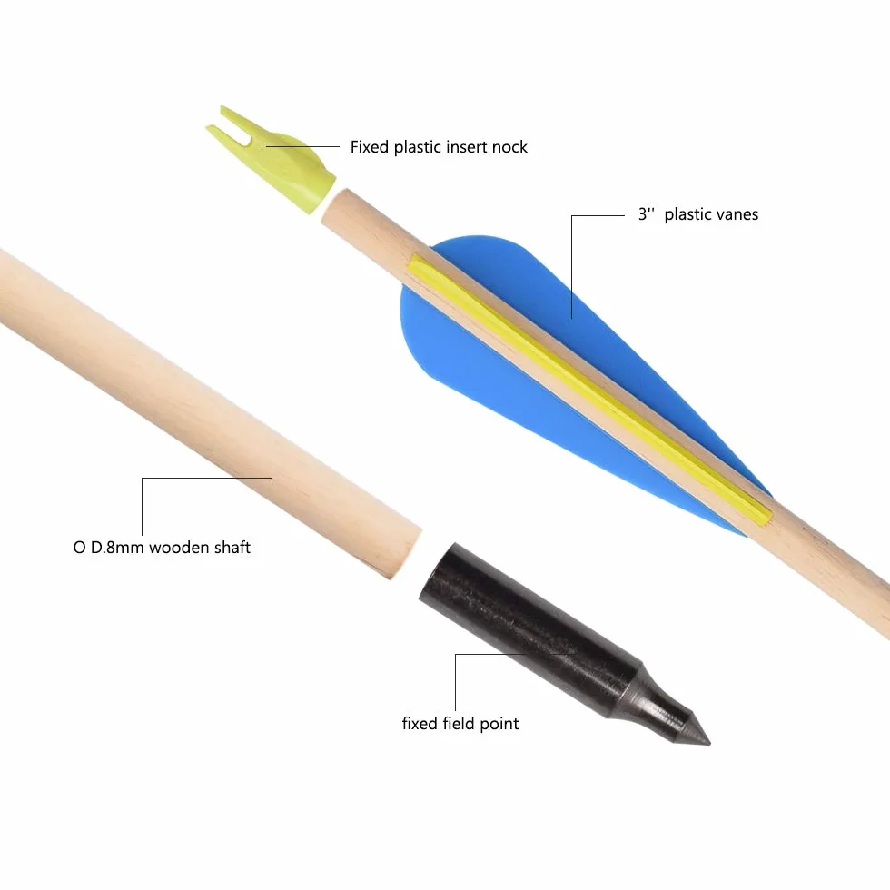 Flèches en Bois Incurvées 28-32 Pouces Lot de 12