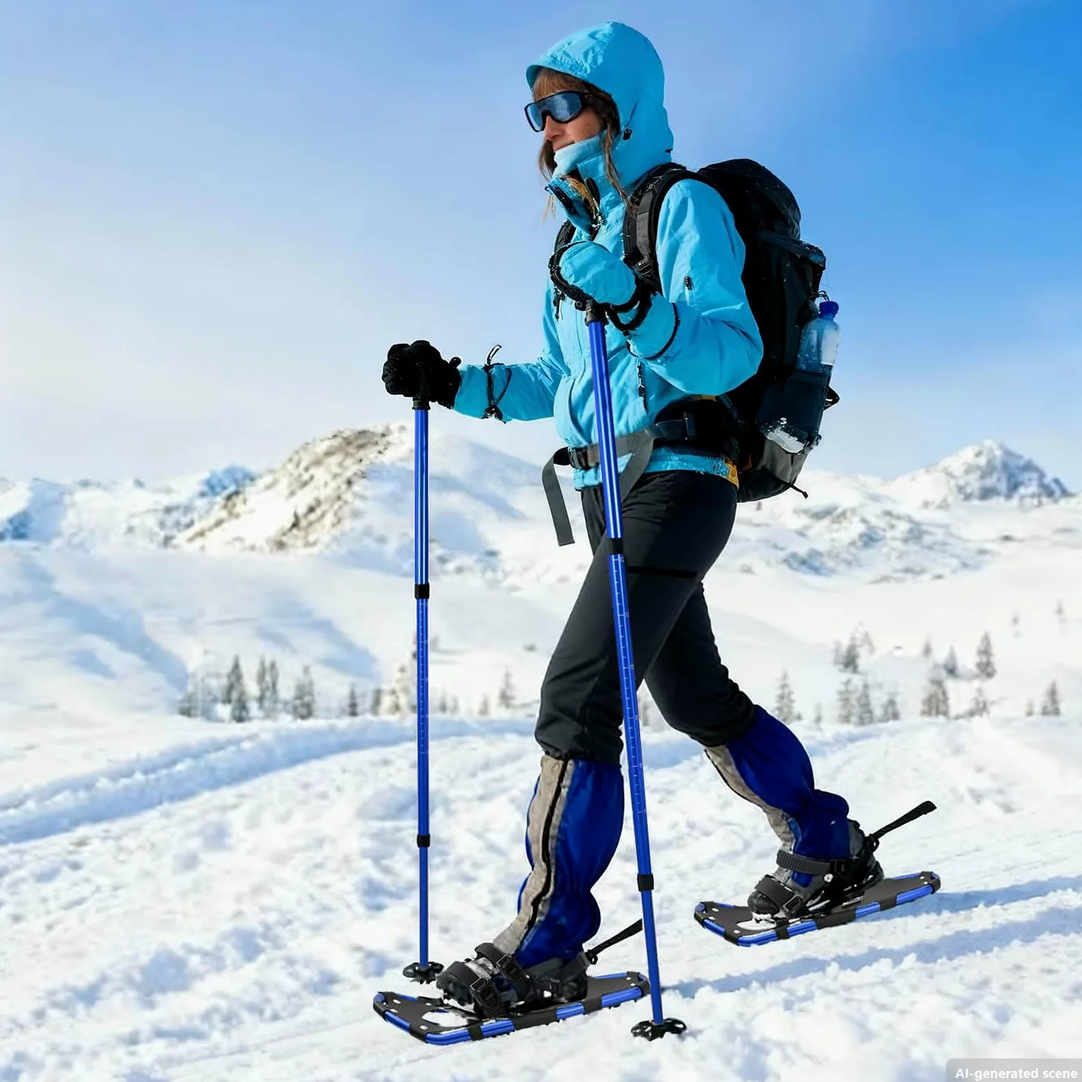 Raquettes à Neige 3 en 1 avec bâtons de randonnée Bleu et Noir Raquettes à Neige Bleu,42021422