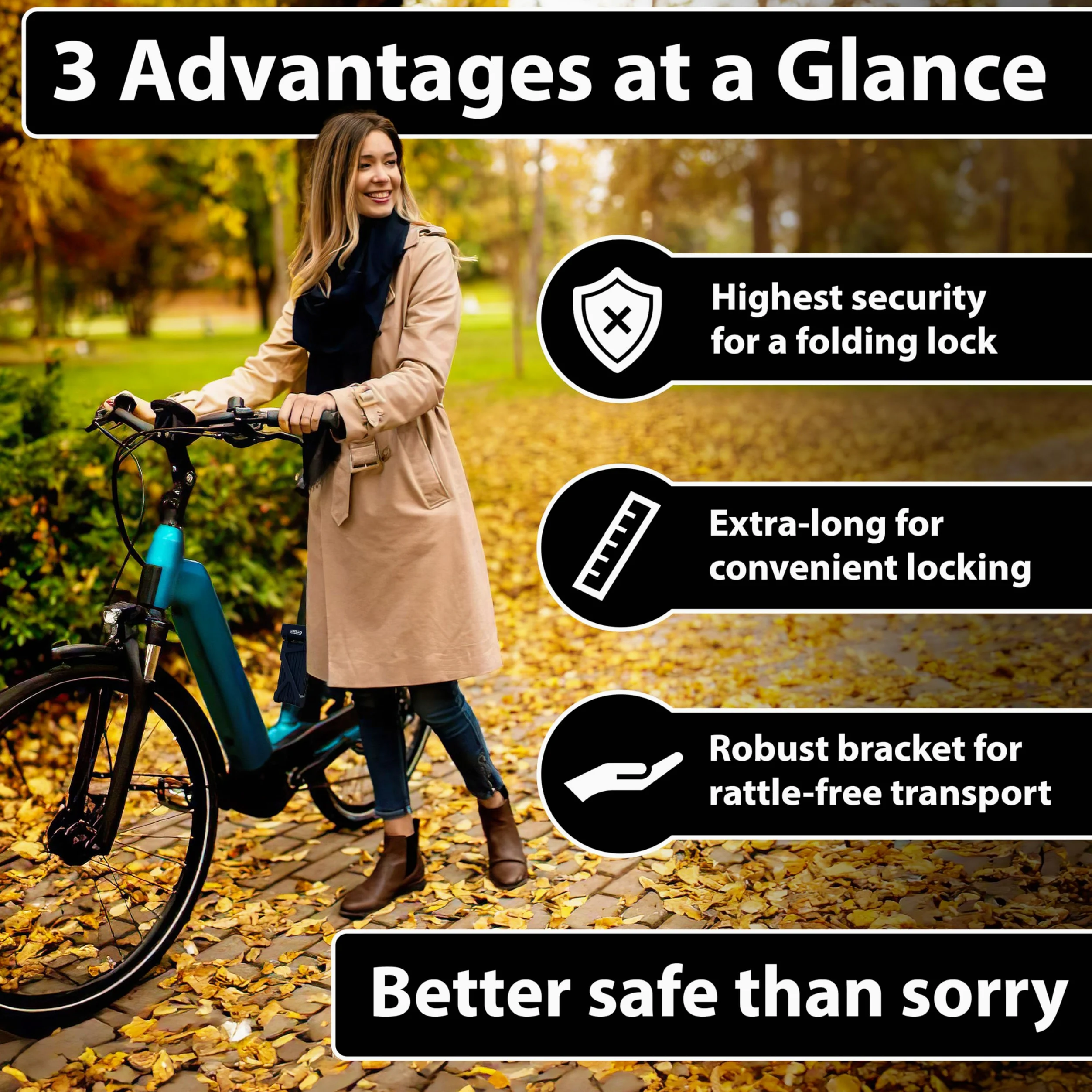 KOHLBURG Antivol pliable pour vélo - 108 cm - Sans danger pour coupe-boulons - Avec support | Antivol pliable pour vélo avec 3 clés - Antivol pour vélo électrique - Haute sécurité - Serrure pour vélo électrique et vélo