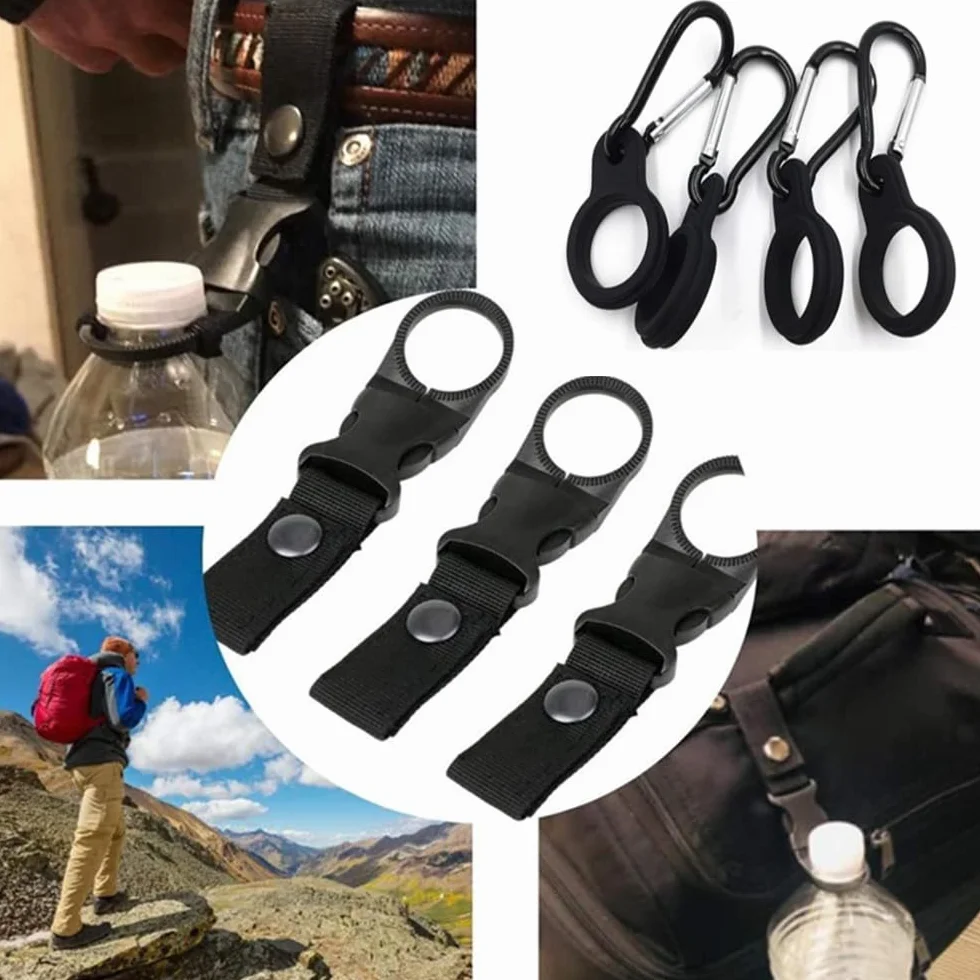 Porte-bouteille noir avec mousqueton en aluminium léger, clip de ceinture pour extérieur, 4 boucles