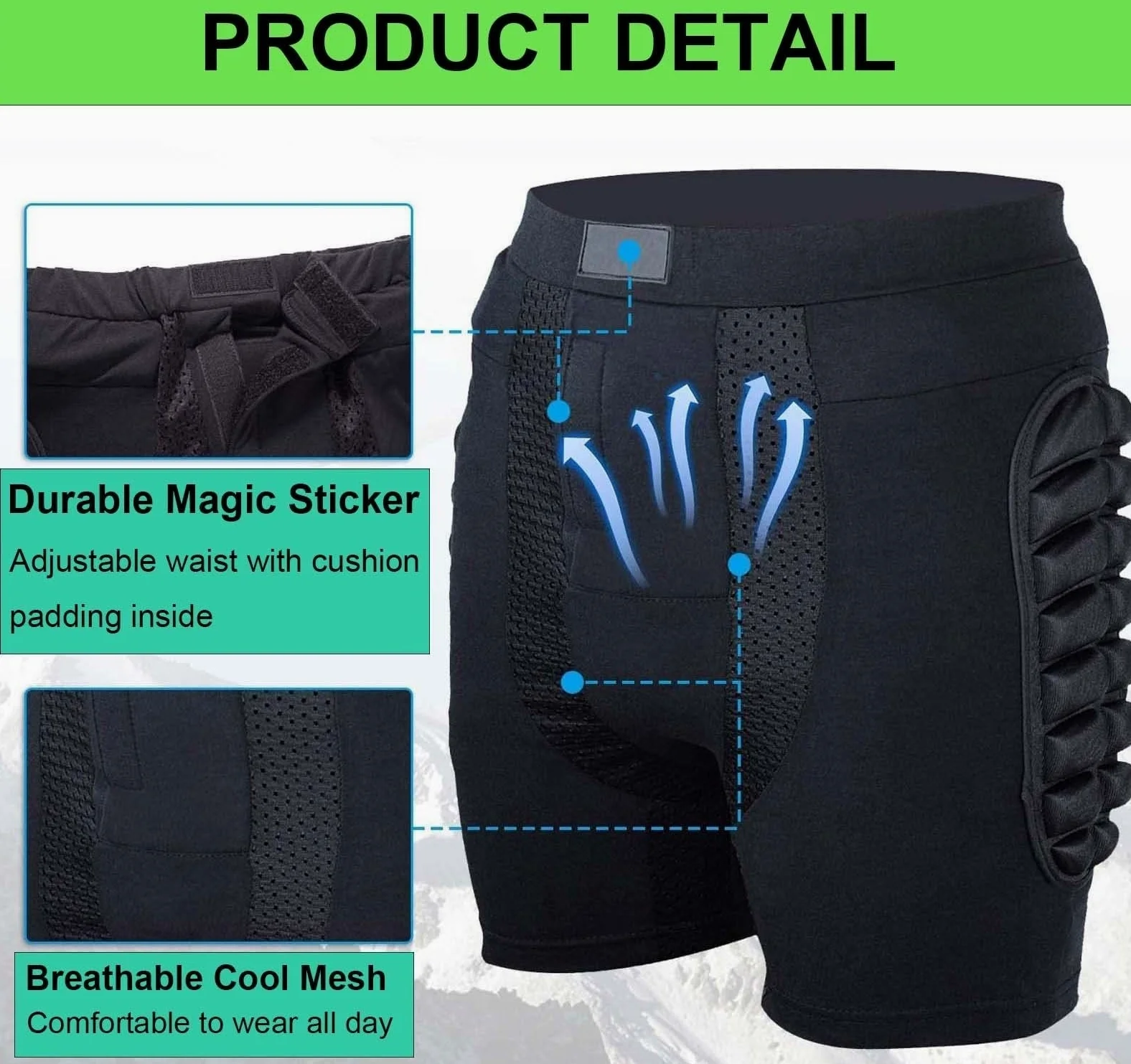 Short De Compression Rembourré De Protection for Snowboard, Skate, Ski, Football, Basket-Ball - Rembourrage Hanche, Fesses Et Coccyx