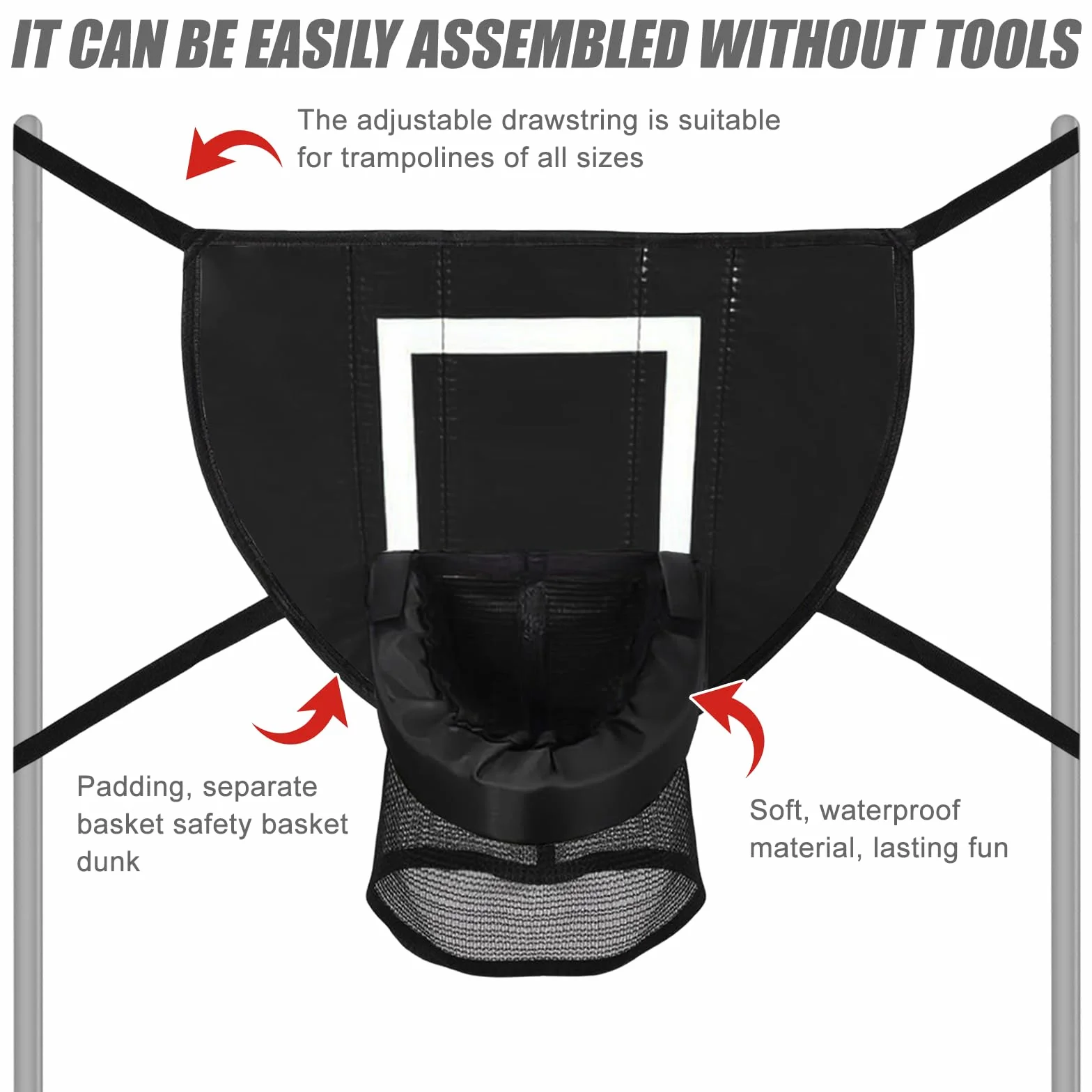 Panier de Basket pour Trampoline Intérieur avec 4 Ballons et Pompe, Support avec Protection Solaire