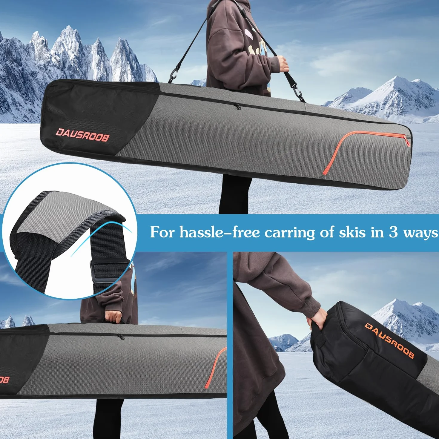 Sac de Ski avec Roues Rembourré pour Voyage en Avion Housse à Ski