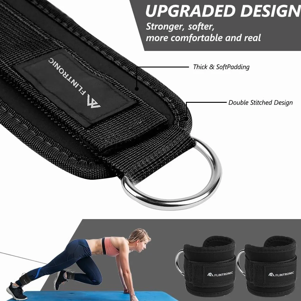 flintronic Sangle Cheville Musculation Poulie, Sangle de Cheville Réglable Gymnastique, Sangles Musculation avec Double Anneau D