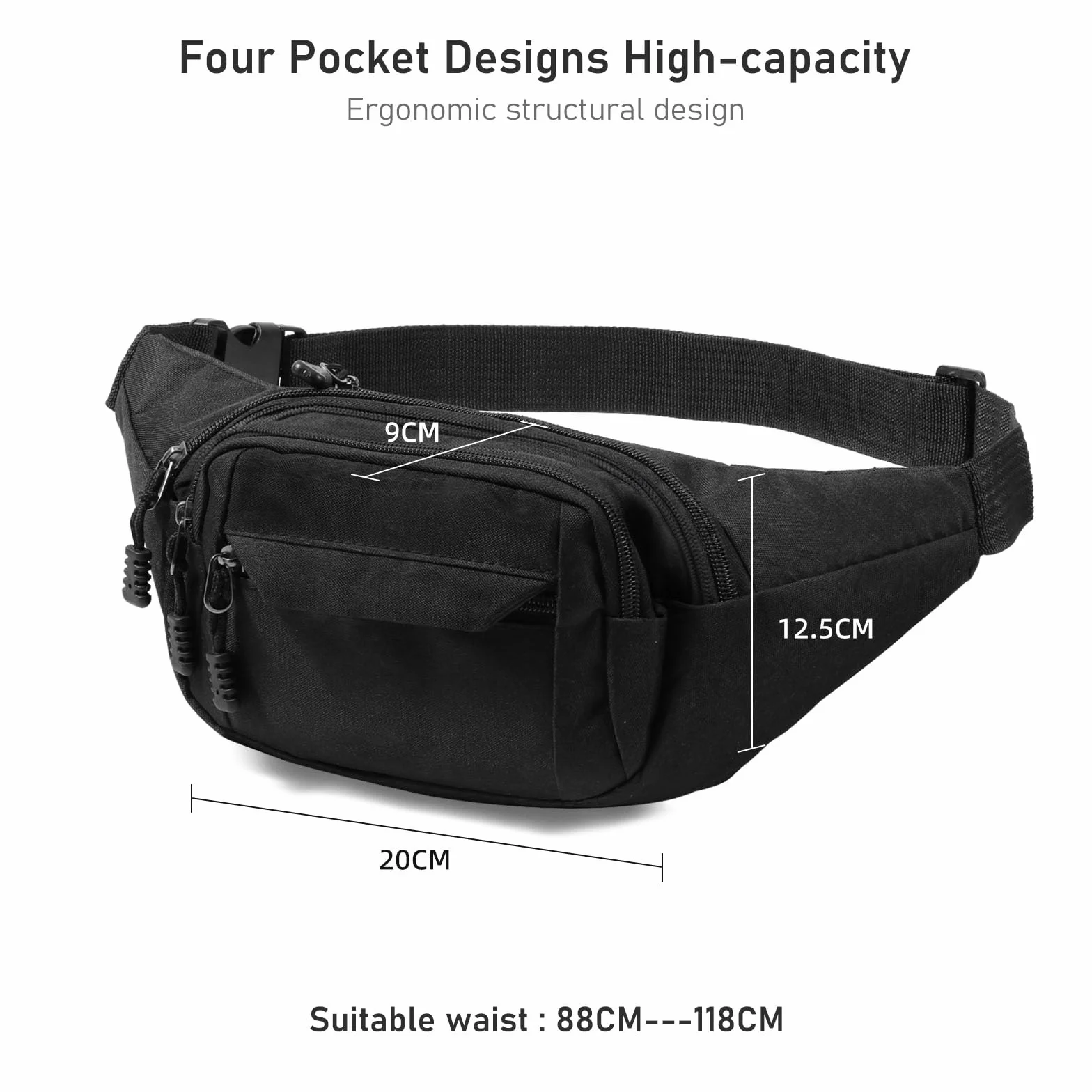Vinabo Sac Banane Femme & Homme Sacoche Ville Imperméable Unisexe à Effet Holographique Femme Chic Brillant Sac à la Taille pourd'entraînement en Plein air Randonnée Camping, Noir