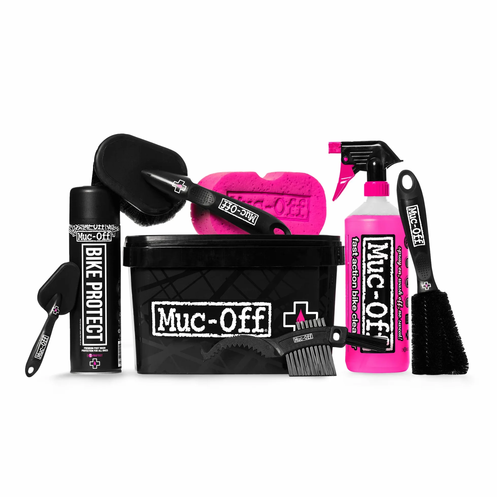 Muc-Off 8 Ensemble de nettoyage pour vélo 8 en 1 & Housses Frein à Disque Motifs Éclairs, Lot de 2 - Protège des Projections et des Dégâts en Déplacement Noir/Rose