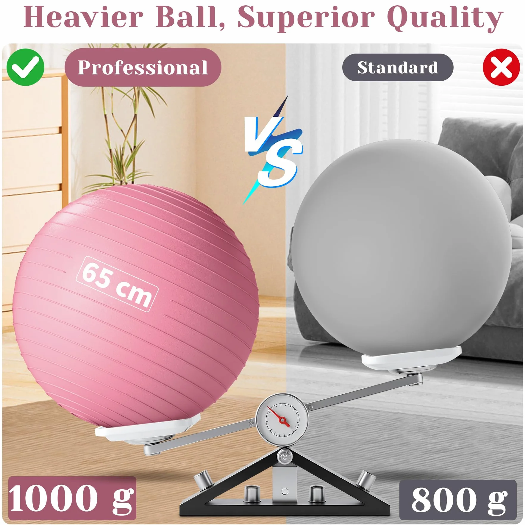 Ballon de gymnastique 55/65/75 cm et ballon de Pilates 25 cm – Pezzball anti-éclatement de grossesse – Ballon antidérapant d'équilibre yoga pour la maison