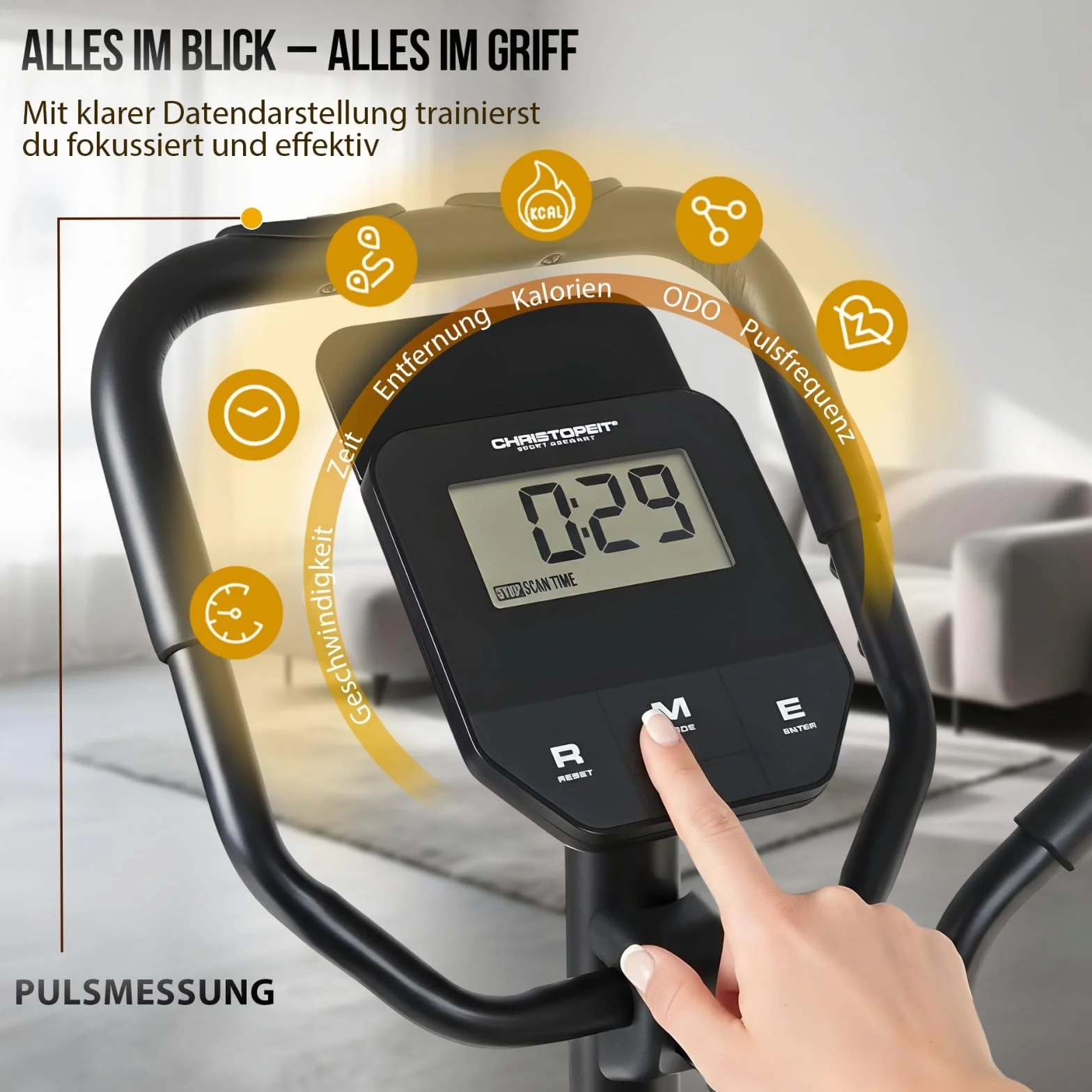 Christopeit Vélo elliptique CT 6 2 en 1 frein magnétique 7kg 8 niveaux résistance capteurs pouls support tablette
