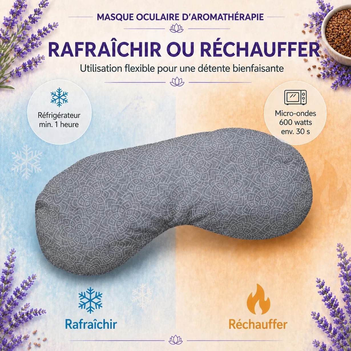 Coussin pour Les Yeux avec garnissage en graines de Lin et Lavande - Masque Yeux détente Yoga méditation