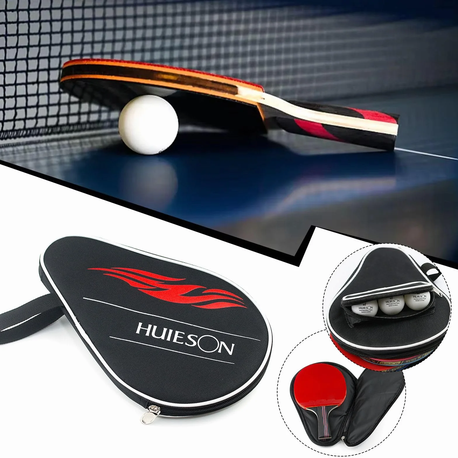 SULIUDAJI 1 Pièce Housse Raquette Ping Pong, Housse de Raquette avec Rangement balles, étanche à la poussière pour Raquettes de Ping-Pong