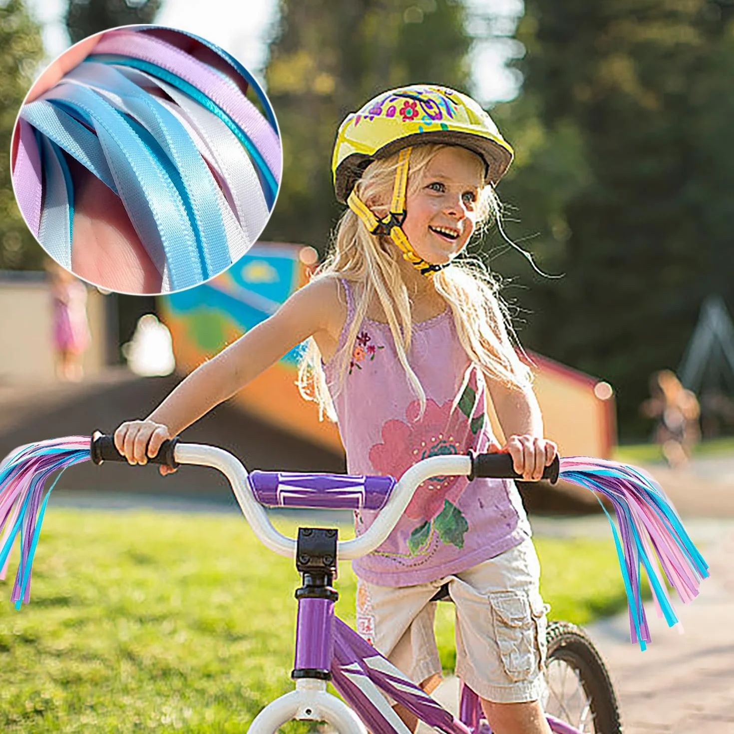 Accessoires de Vélo pour Filles: 2 Paires de Tassels et 36 Perles de Rayons, Rubans à Pompons Colorés Banderoles de Guidon