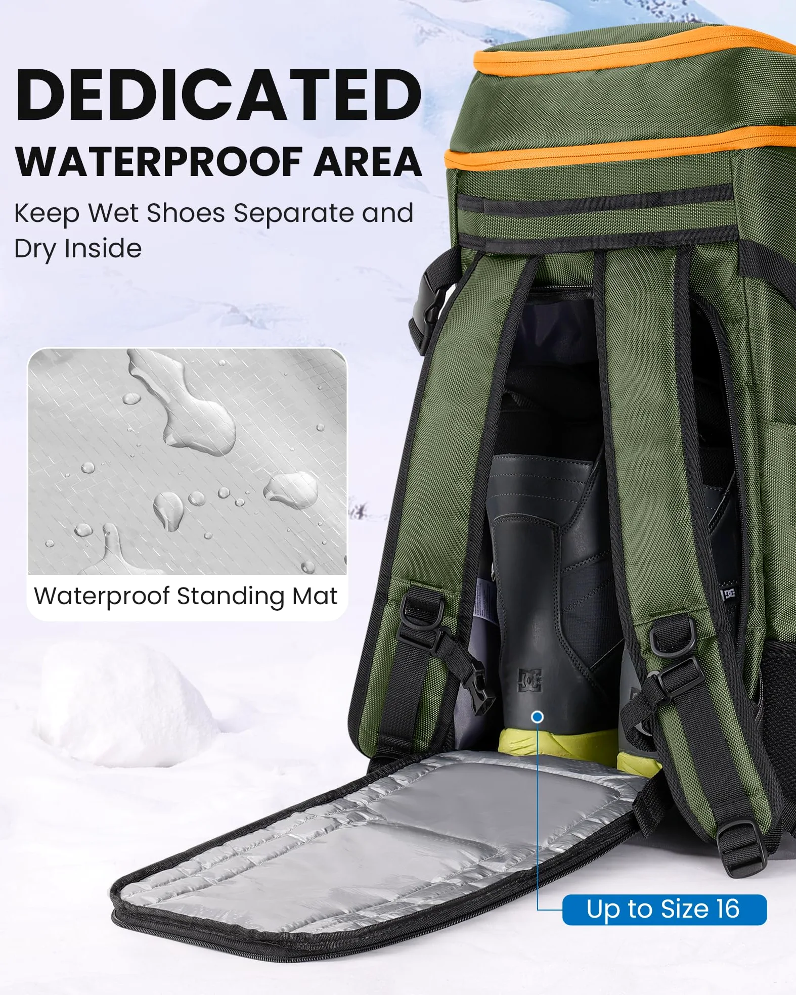 OutdoorMaster Sac à Chaussures de Ski, 65 L - Sac à Dos de Voyage pour Casque, Chaussures de Ski, Lunettes, Gants et Accessoires | Extérieur et Fond imperméables
