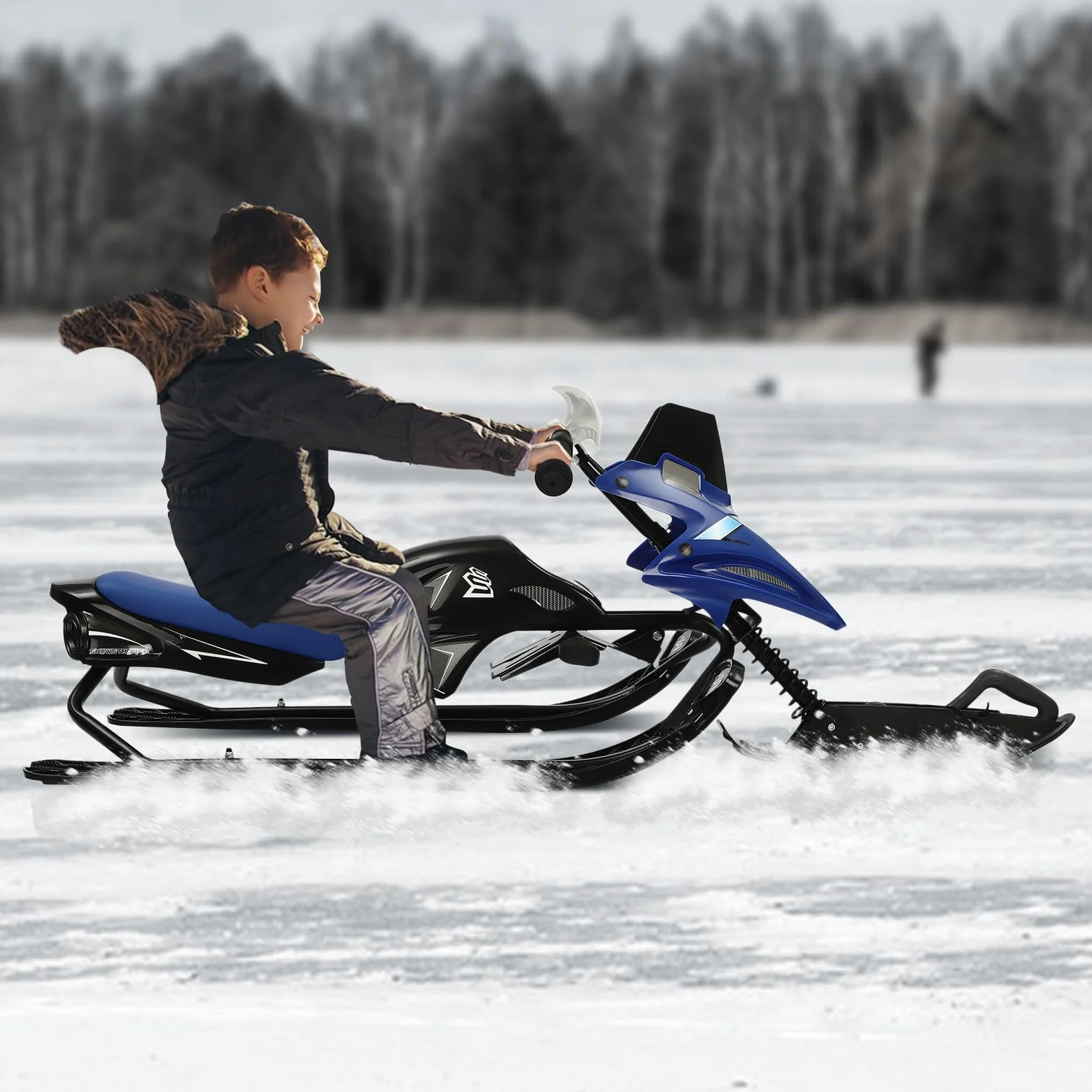 Luge de direction pour enfants, avec frein à pied et corde de remorquage haute résistance, luge pour enfants, max. 80 kg, coussin réglable en 3 positions, luge de ski pour enfants à partir de 3 ans