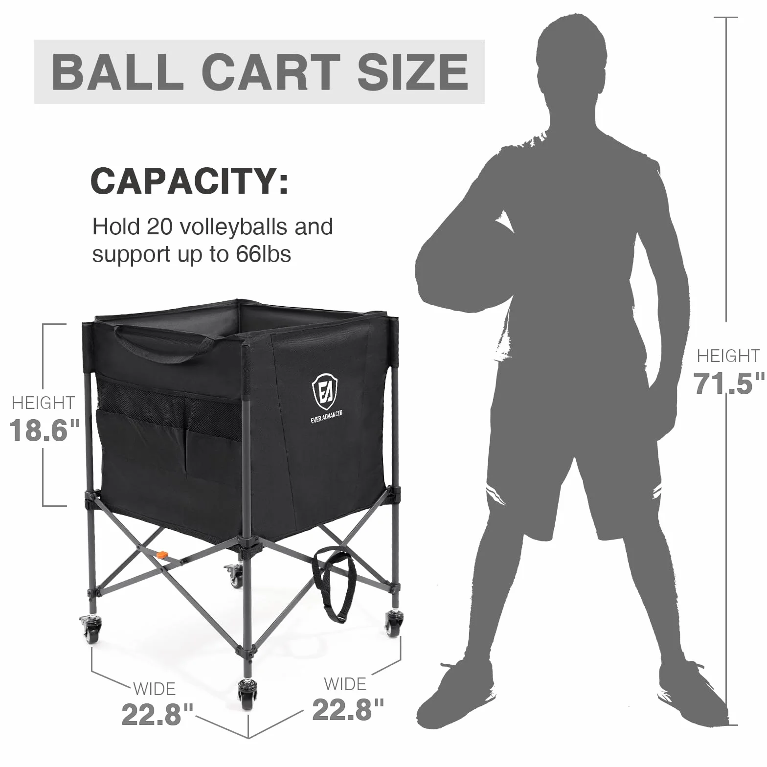EVER ADVANCED Chariot de Rangement Pliable 83,8 x 57,9 cm pour Balles avec Roues verrouillables