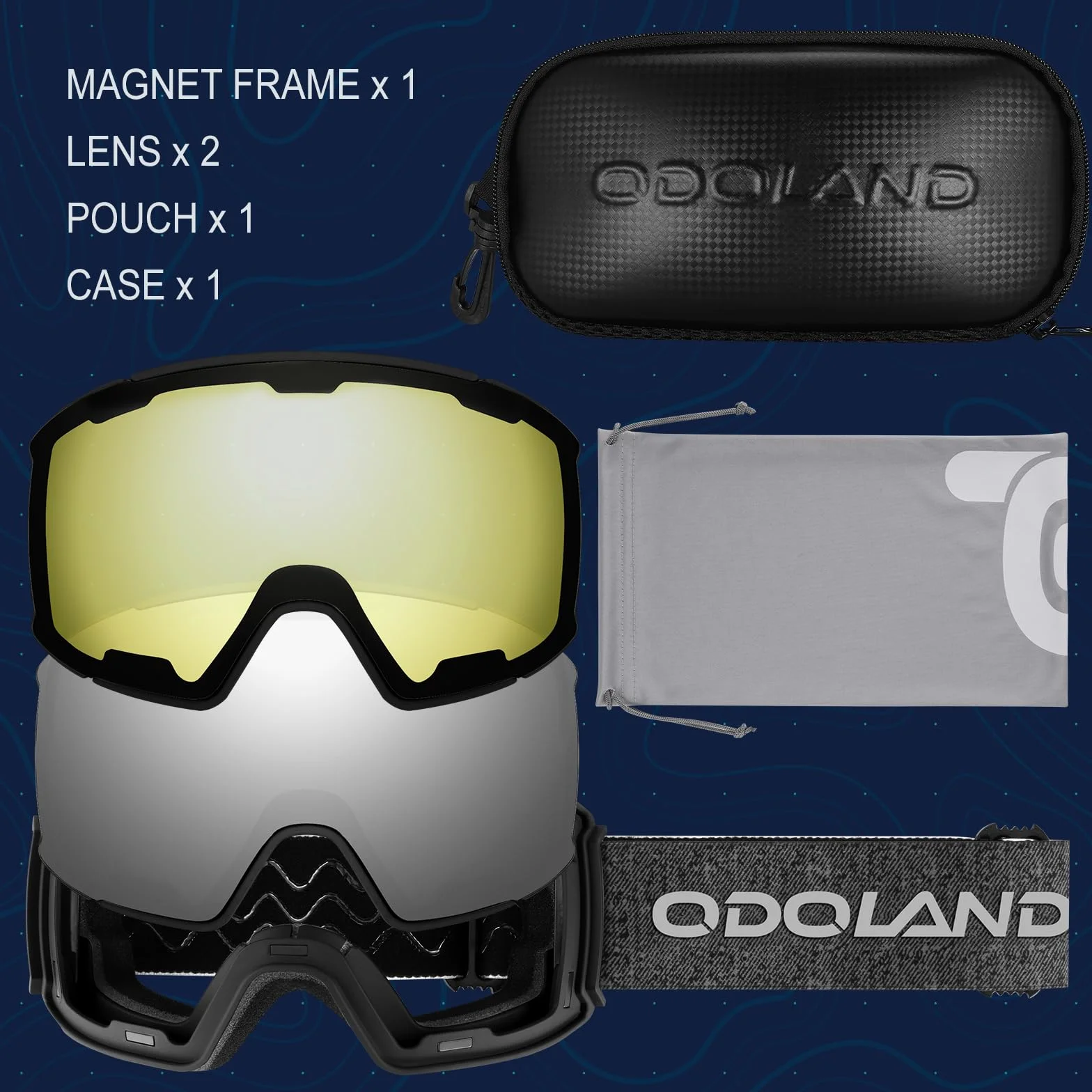 Kit de Lunettes de Ski Magnétique Odoland, 2 écrans Détachables, Anti-UV, Anti-buée, Homme & Femme