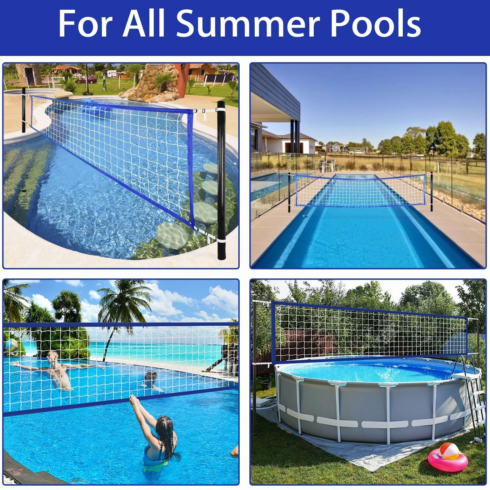 Filet Volley Piscine 457 x 91 cm PE Résistant Imperméable avec Sac de Transport