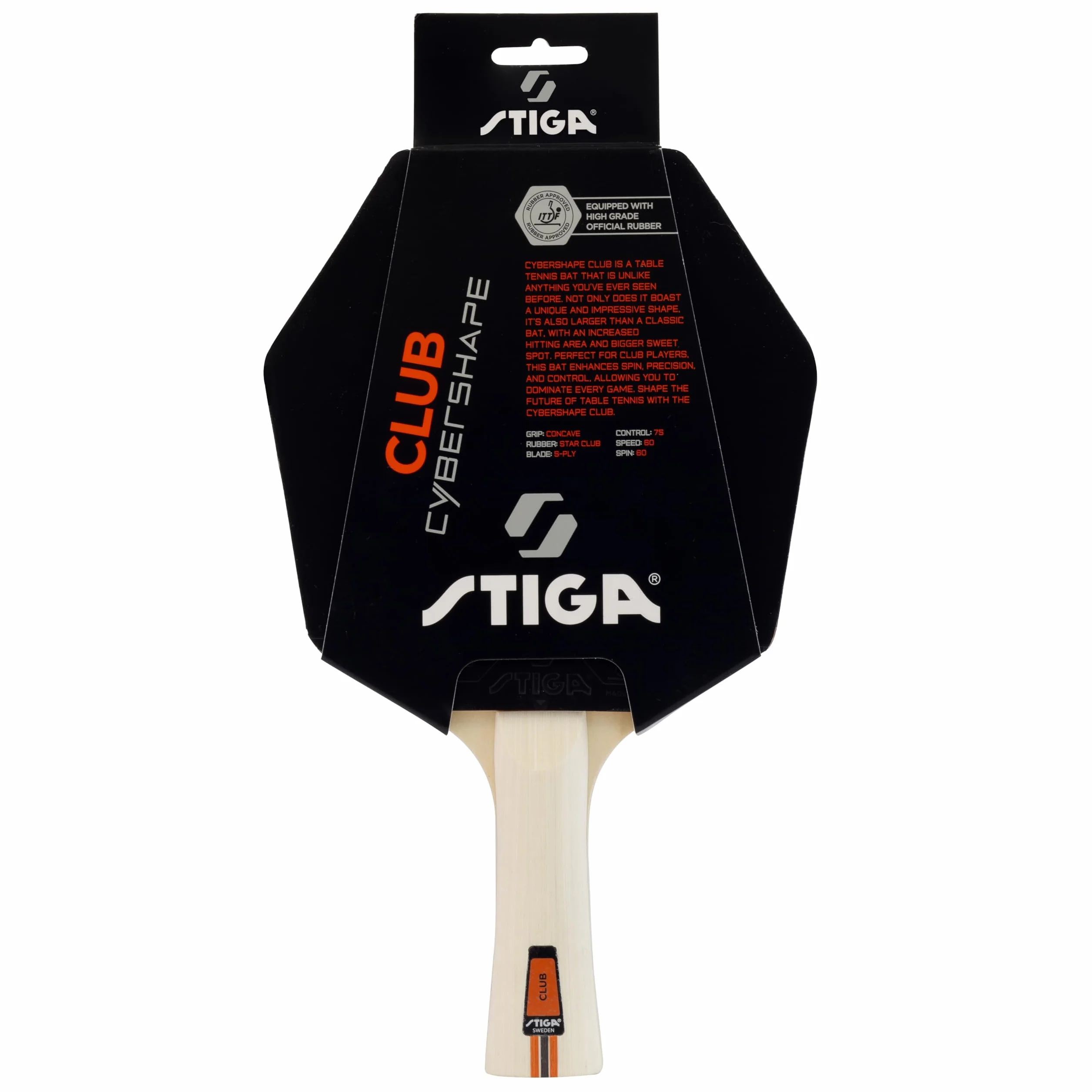 STIGA Club Cybershape Raquette Tennis de Table Bois 5 Plis Star Club Grand Sweet Spot