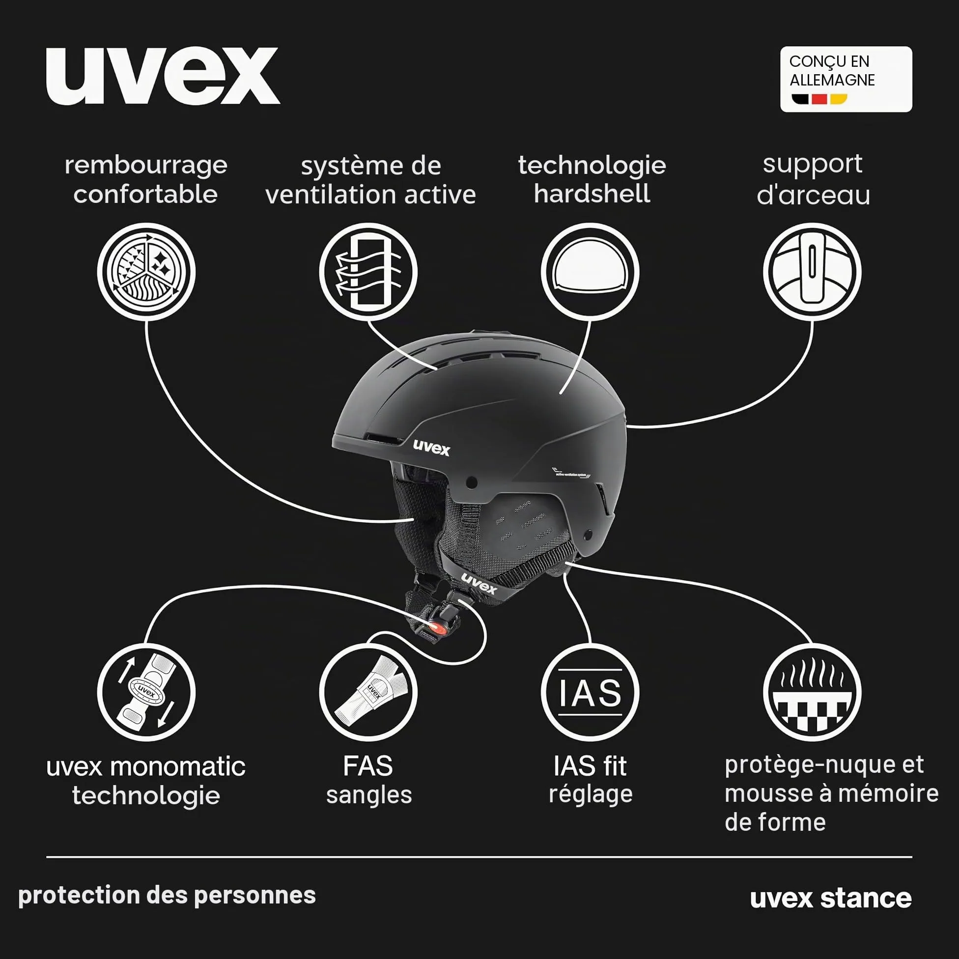 uvex Stance, Casque de Ski, Adulte Unisexe, Black Matt, 54-58 cm