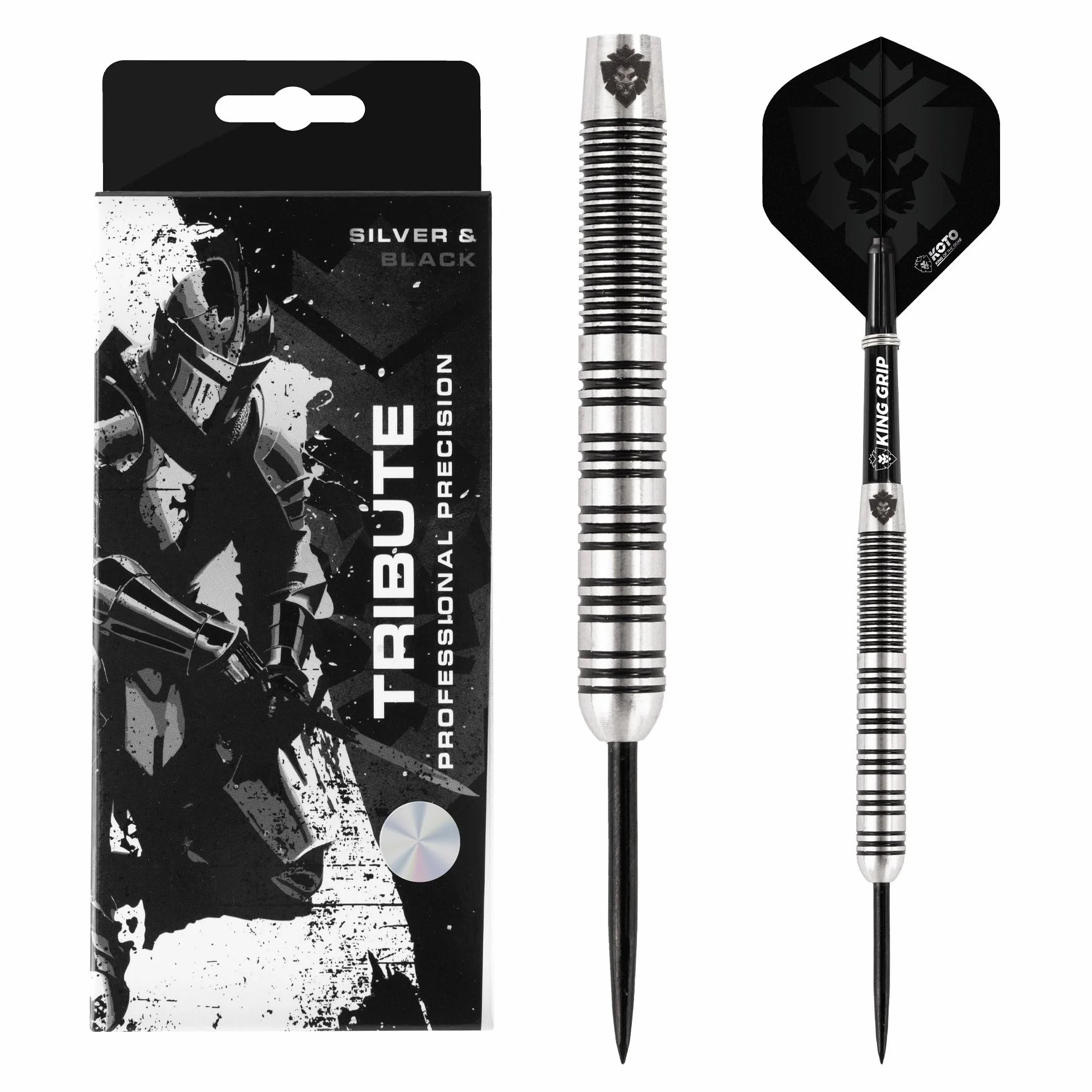 KOTO Lot de 3 fléchettes avec barils, ailettes, tiges, porte-fléchettes, grip fixe Argenté et noir