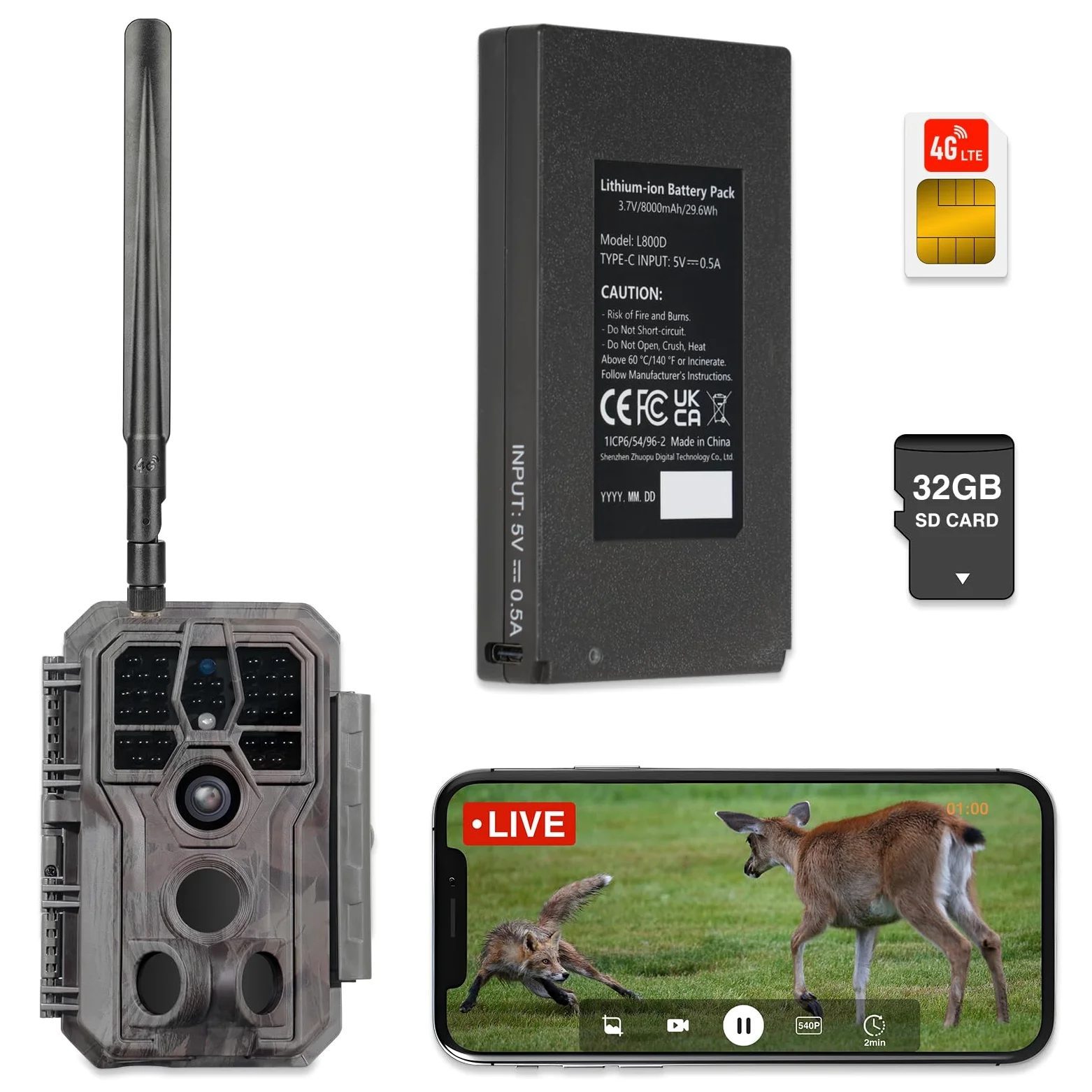 GardePro X50 Pro Max Caméra de Chasse 4G LTE avec Streaming en Direct, Batterie Rechargeable 8000 mAh, Carte SD Intégrée, 48MP 1296P, Caméra X50PLMB No Glow Infrarouge Vision Nocturne