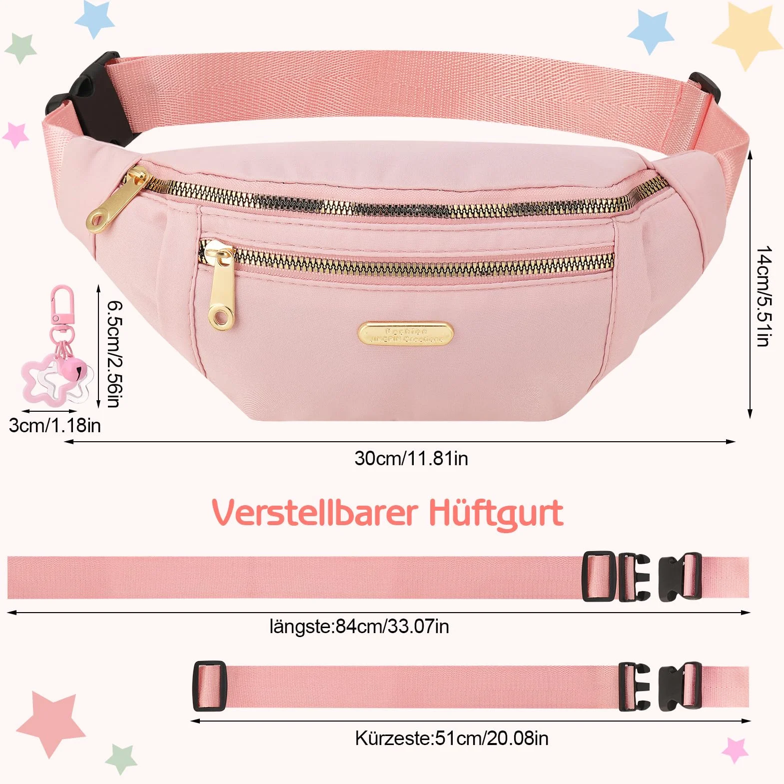 Sac Banane Femme Homme Ceinture Running Téléphone Portable Voyage Sangle Réglable Rose Noir