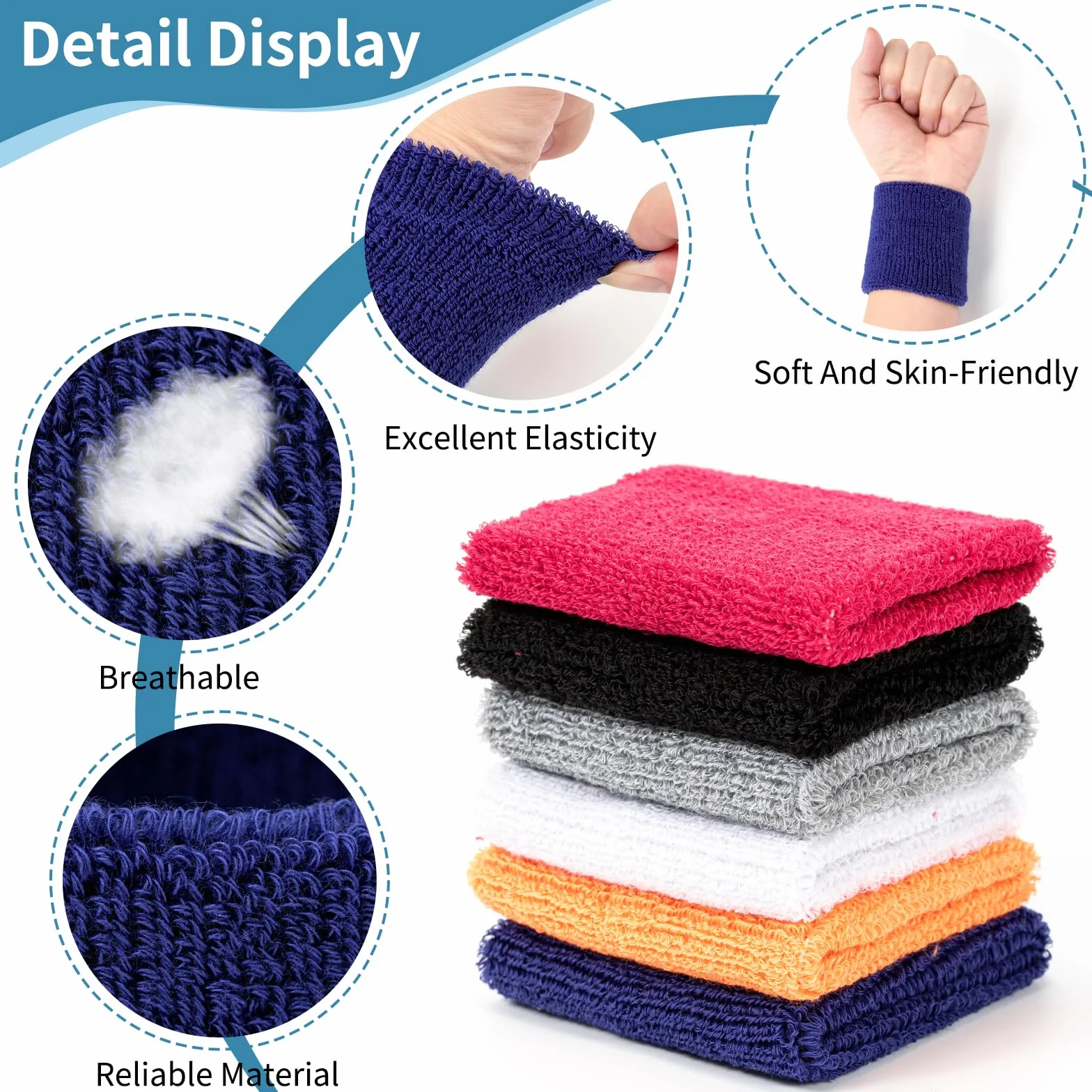 Bandeau Poignet Sport 12 Pièces Poignet Eponge Absorbant La Transpiration Hommes Femmes Bracelets Tennis Coton Football Tennis