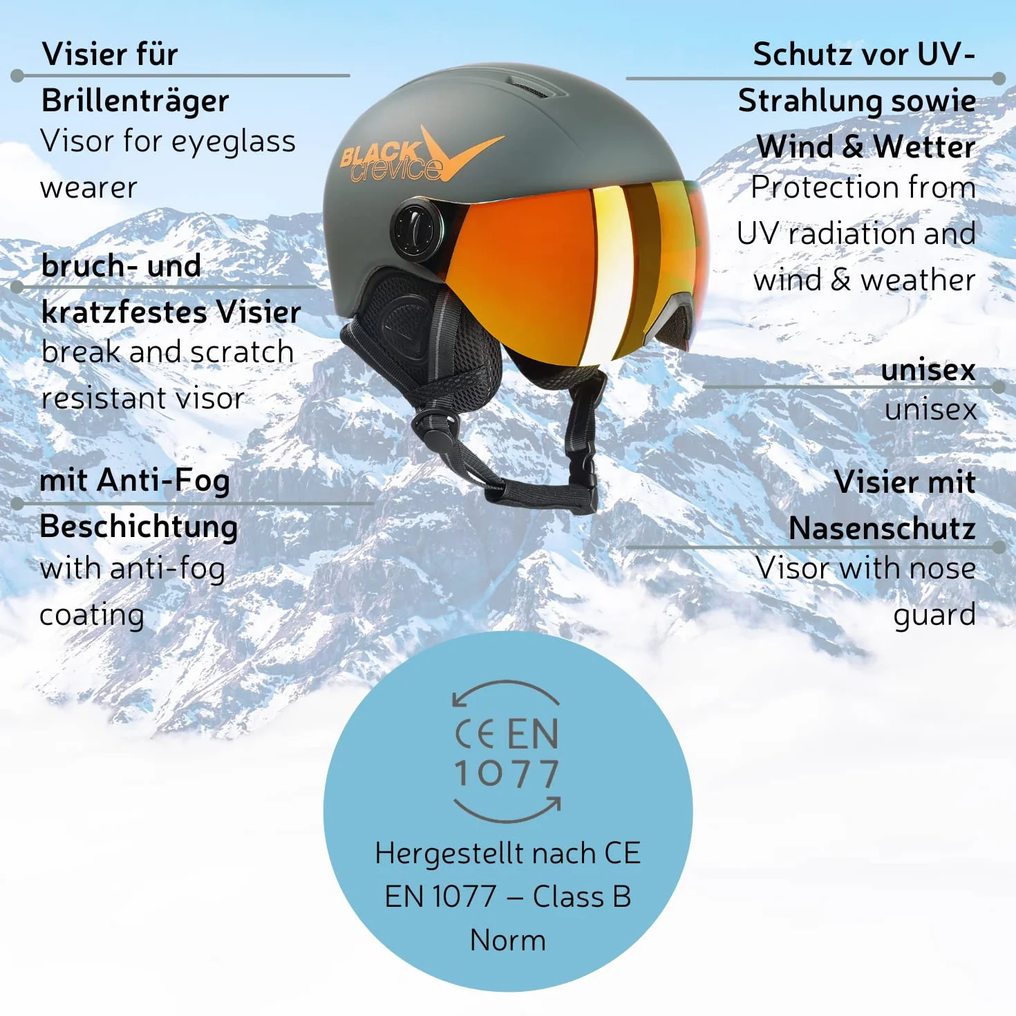 BLACK CREVICE Kids Ski Helmet Leogang I Casque de Ski avec visière Style Pilote différentes Couleurs I Casque de Snowboard pour garçons & Filles I Casque de Ski Respirant I Taille réglable