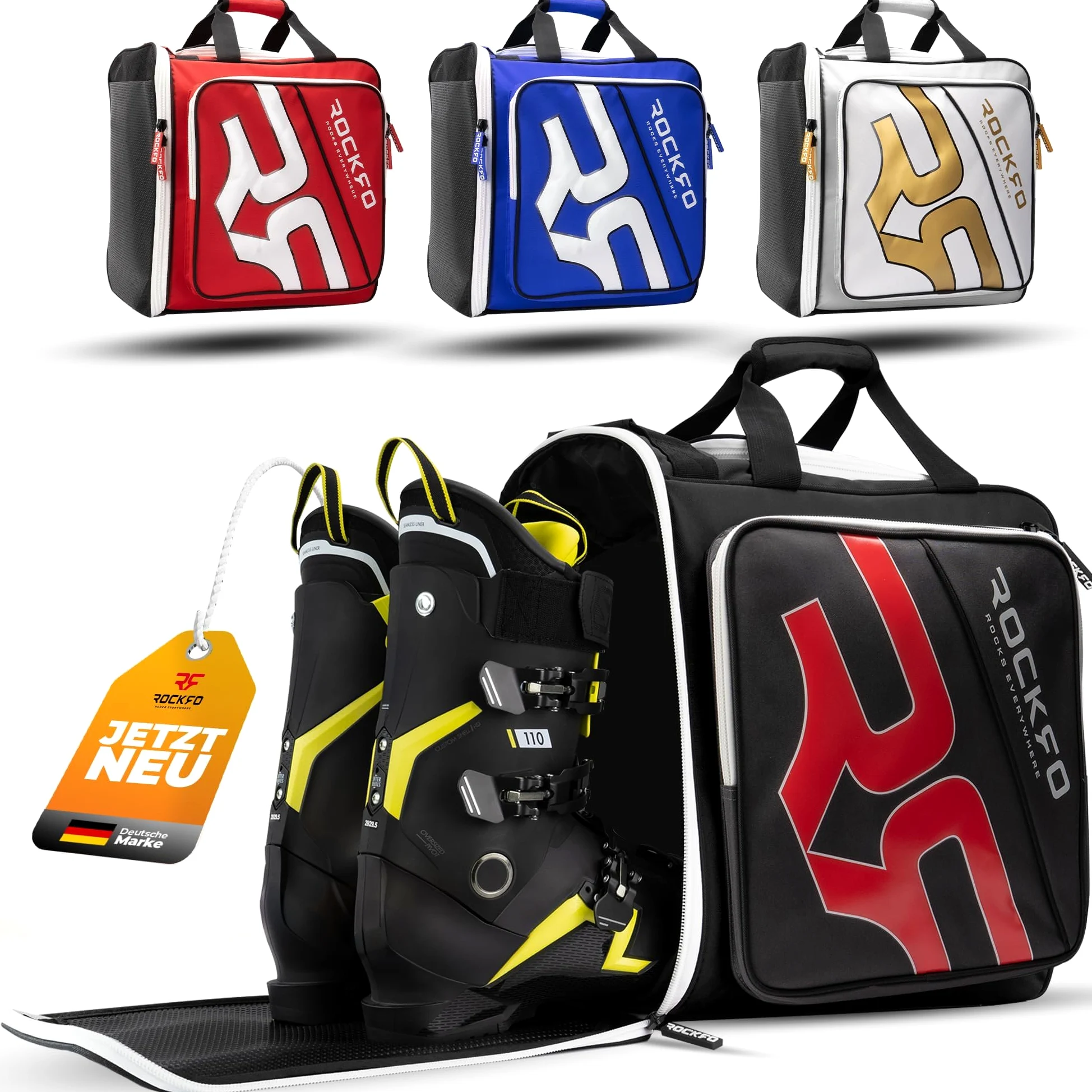 Sac à chaussures de ski avec compartiment pour casque, sac robuste pour chaussures de ski, sac imperméable avec compartiment pour casque, sac à dos pratique 7 zones pour chaussures de ski
