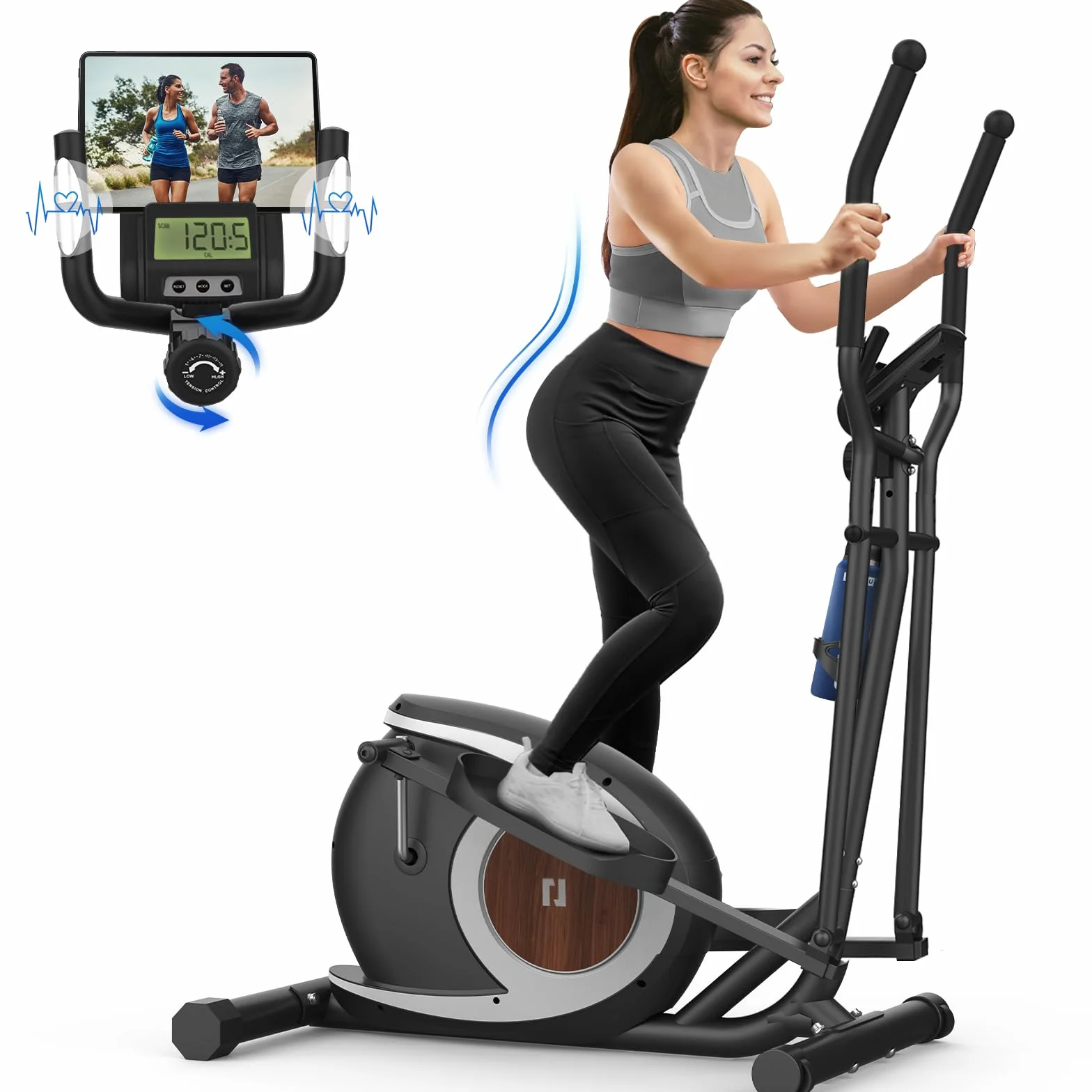 Vélo Elliptique Magnétique Ultra-Silencieux 16 Niveaux Résistance Écran LCD Pédale Antidérapante Capacité 265 LBS