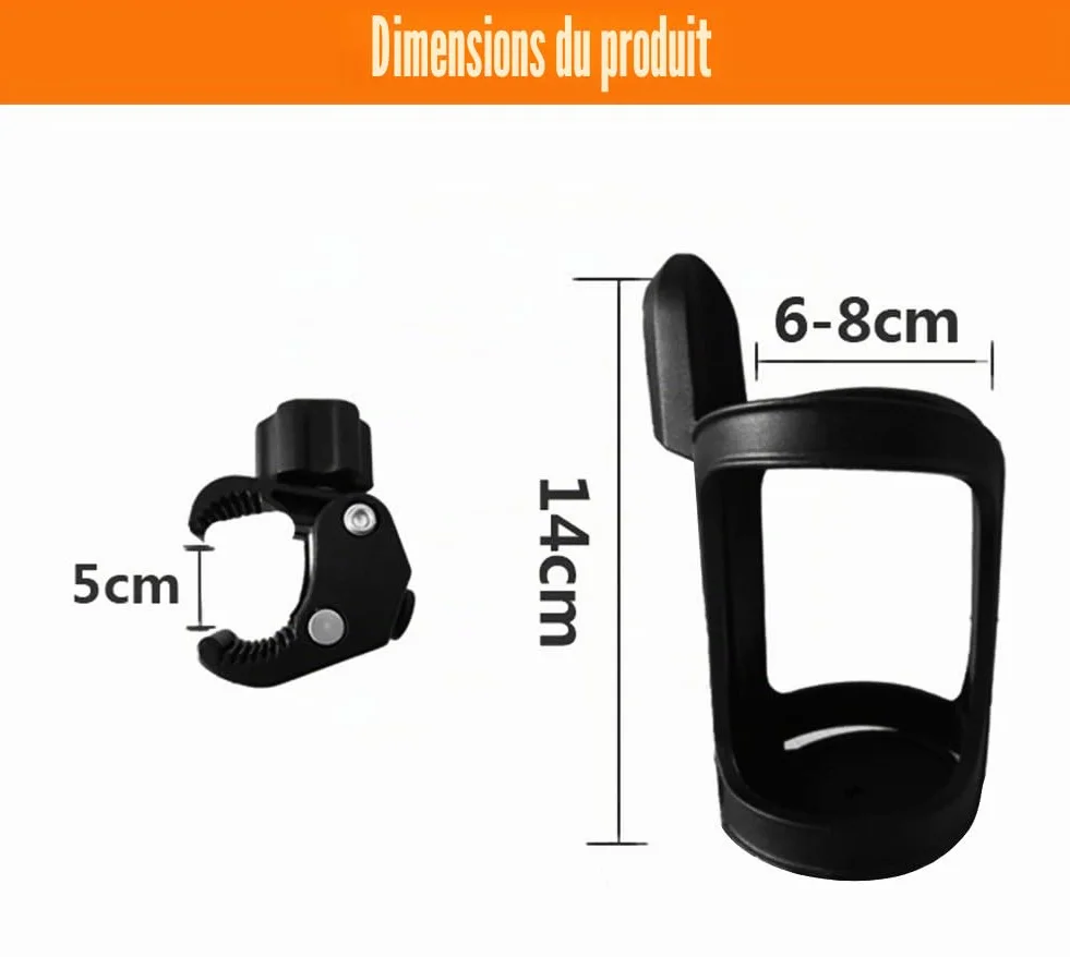 Porte-bouteille de vélo 360° rotation noir compatible VTT landaus fauteuils roulants